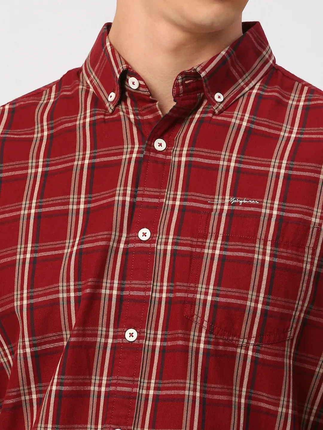 Red Slim Straight Fit Regular Collar Long Sleeves Men's Shirt by Being Human Clothing - Image 5