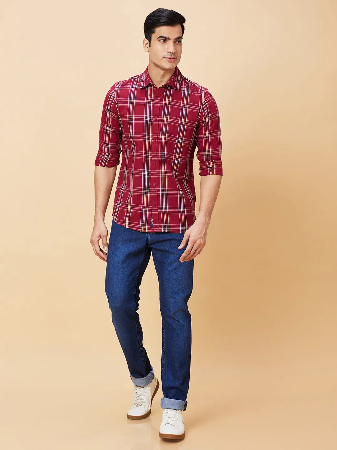 Red Slim Straight Fit Regular Collar Long Sleeves Men's Shirt by Being Human Clothing - Image 2