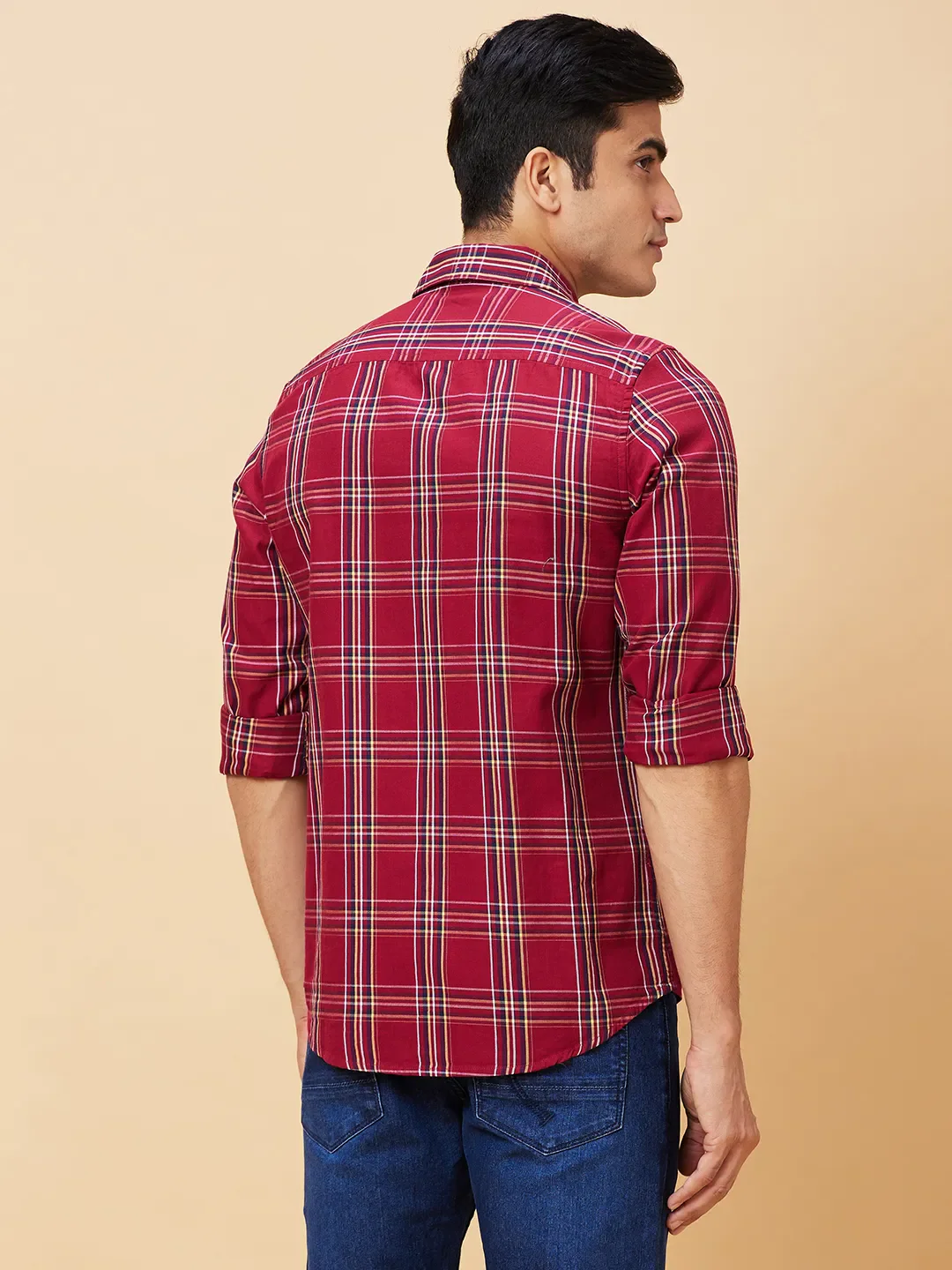 Red Slim Straight Fit Regular Collar Long Sleeves Men's Shirt by Being Human Clothing - Image 4