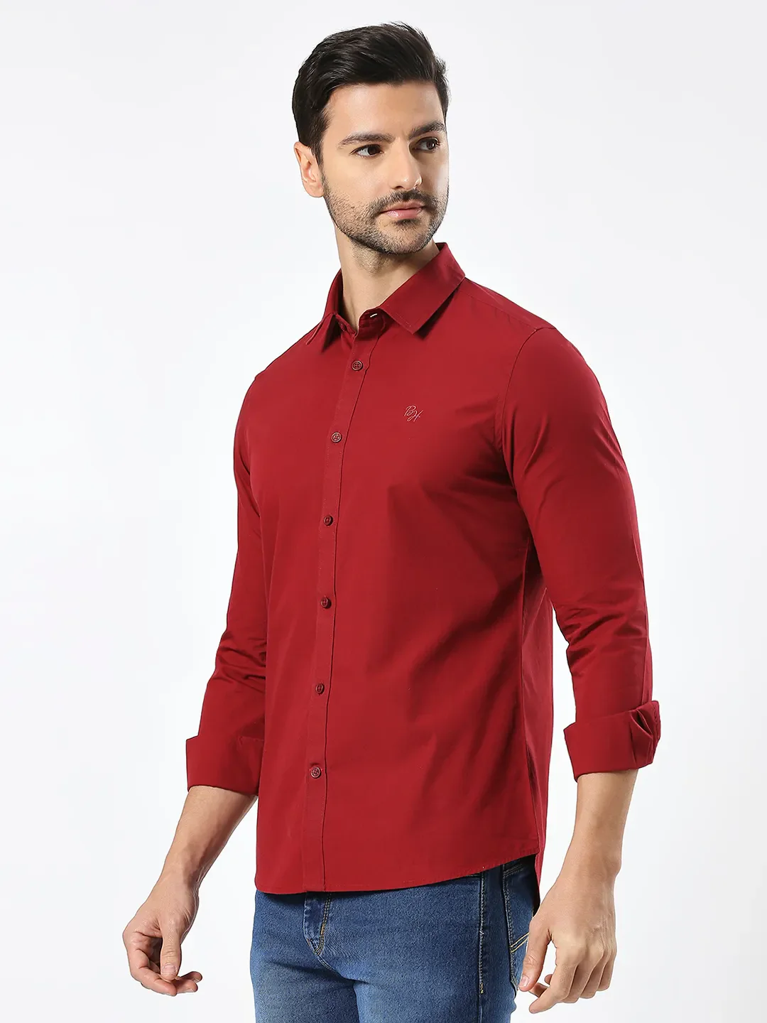 Red Slim Straight Fit Regular Collar Long Sleeves Men's Shirt by Being Human Clothing - Image 2