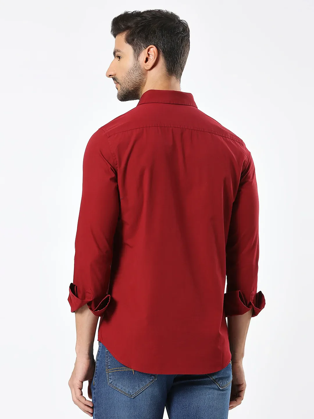Red Slim Straight Fit Regular Collar Long Sleeves Men's Shirt by Being Human Clothing - Image 4
