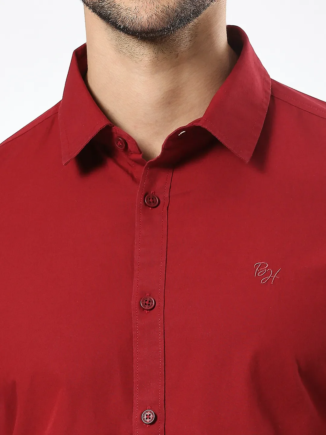 Red Slim Straight Fit Regular Collar Long Sleeves Men's Shirt by Being Human Clothing - Image 5