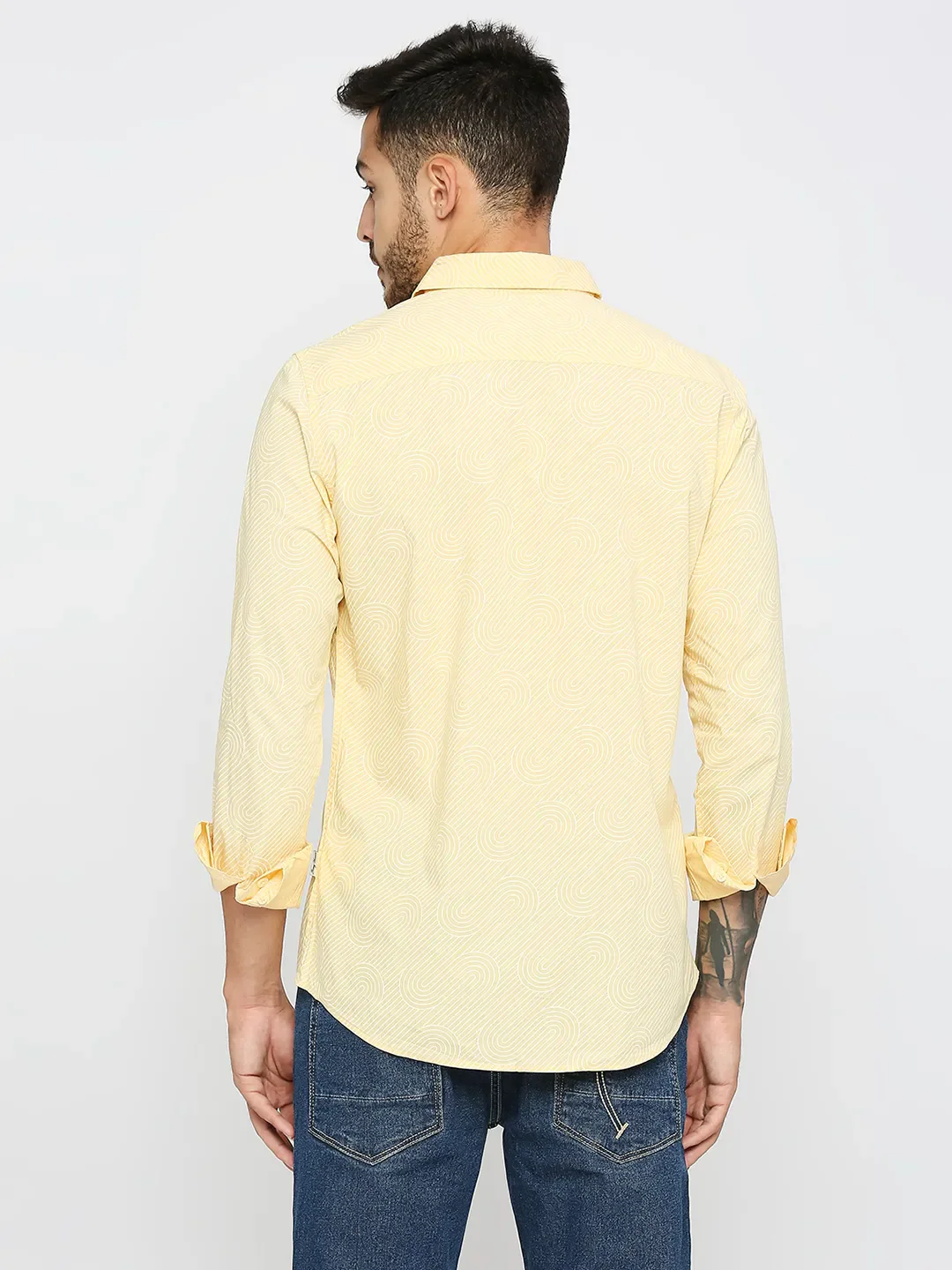 Yellow Slim Straight Fit Regular Collar Long Sleeves Men's Shirt by Being Human Clothing - Image 4