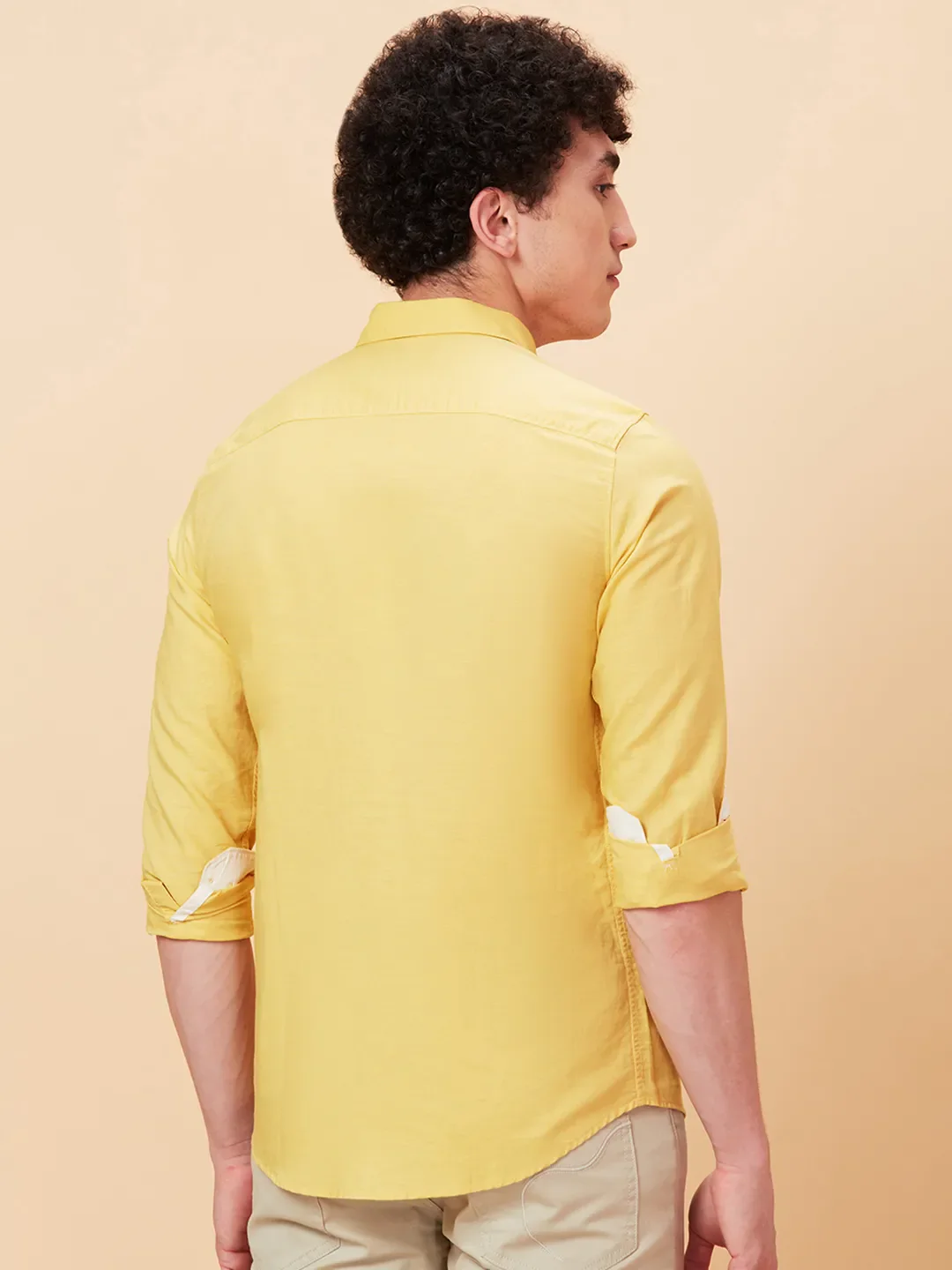 Yellow Slim Fit Regular Collar Men's Shirt by Being Human Clothing - Image 3