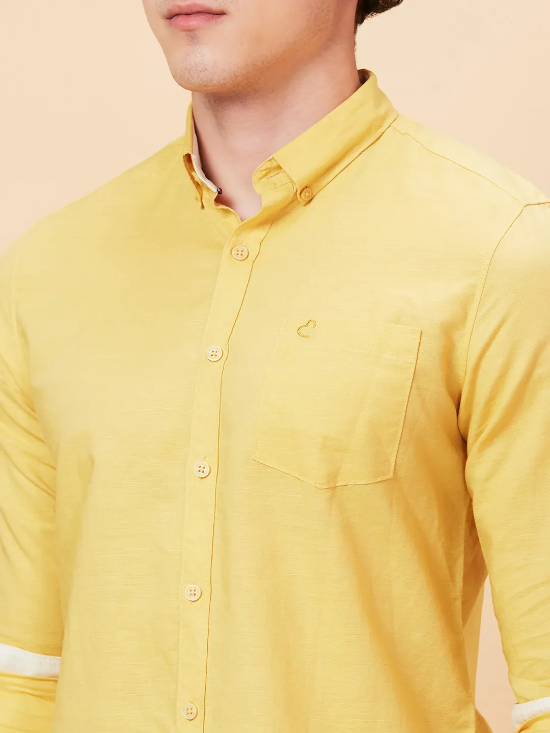 Yellow Slim Fit Regular Collar Men's Shirt by Being Human Clothing - Image 5