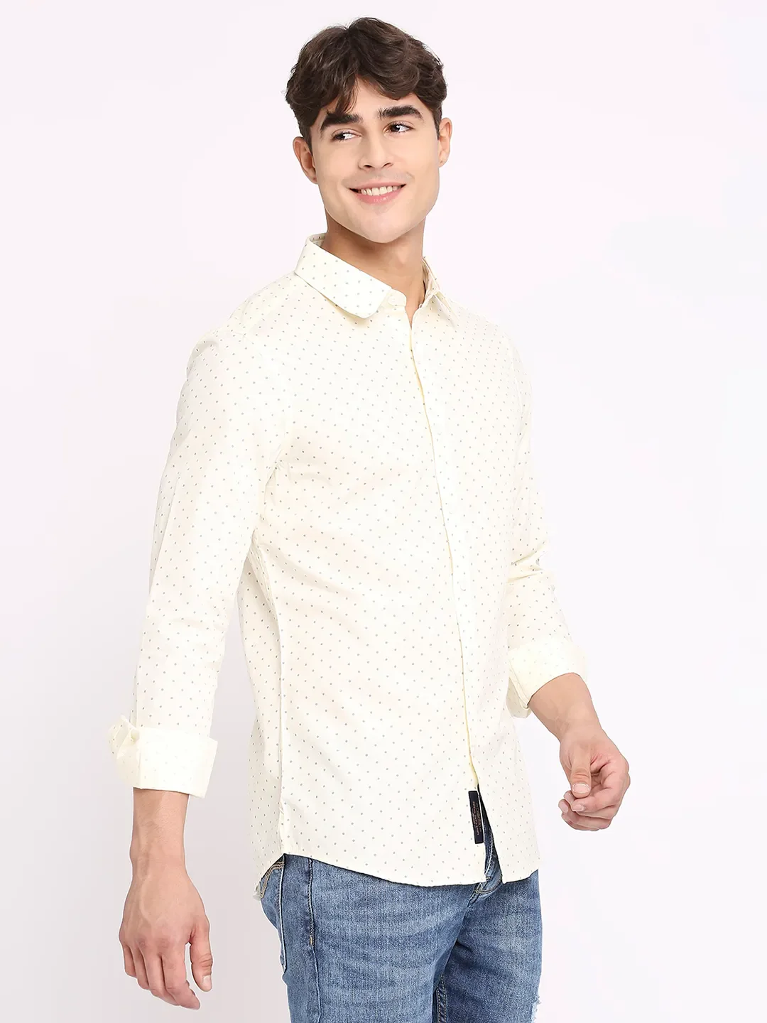 Yellow Slim Straight Fit Regular Collar Long Sleeves Men's Shirt by Being Human Clothing - Image 3