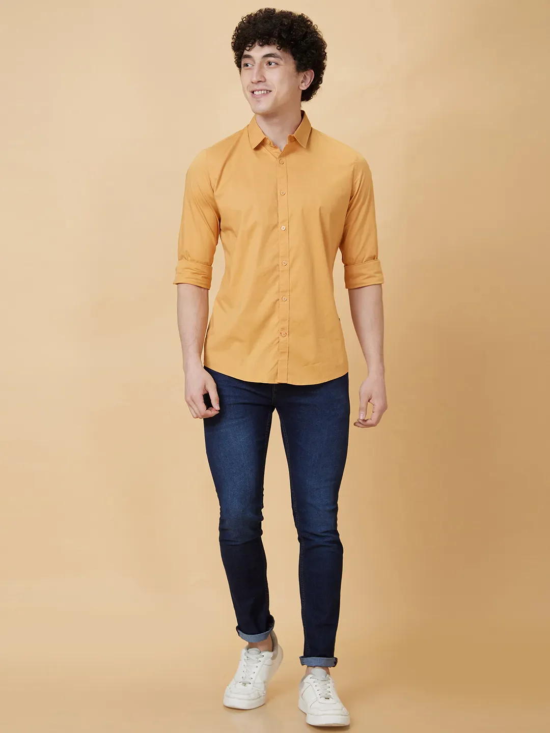 Yellow Slim Straight Fit Regular Collar Long Sleeves Men's Shirt by Being Human Clothing - Image 2