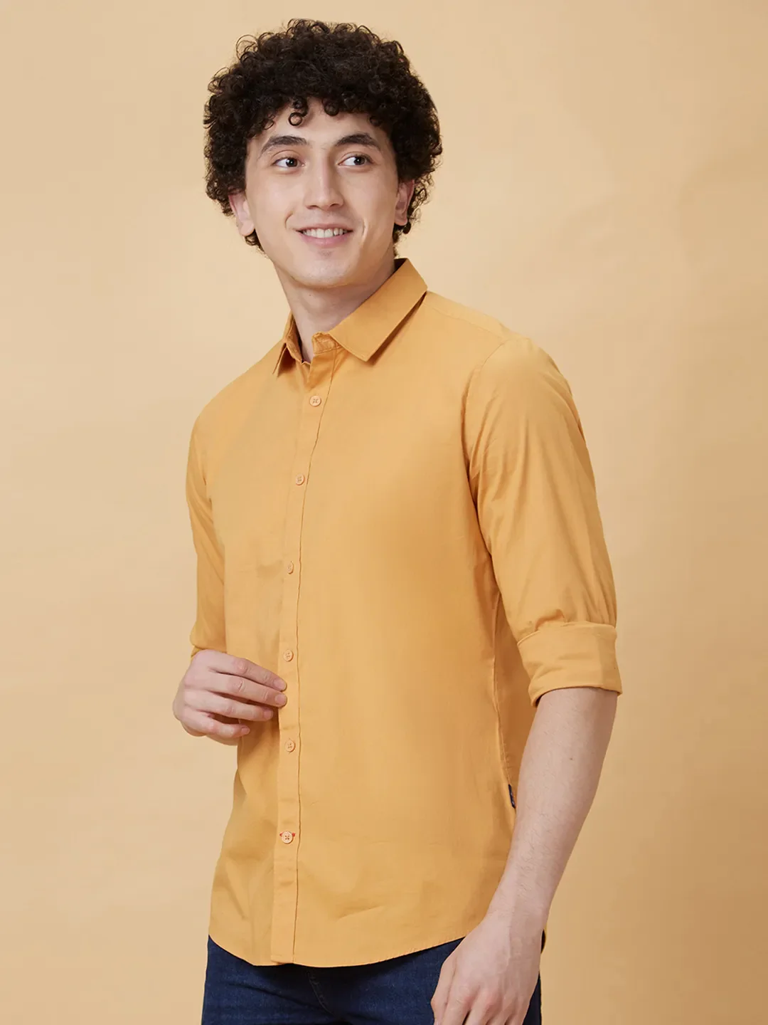 Yellow Slim Straight Fit Regular Collar Long Sleeves Men's Shirt by Being Human Clothing - Image 4
