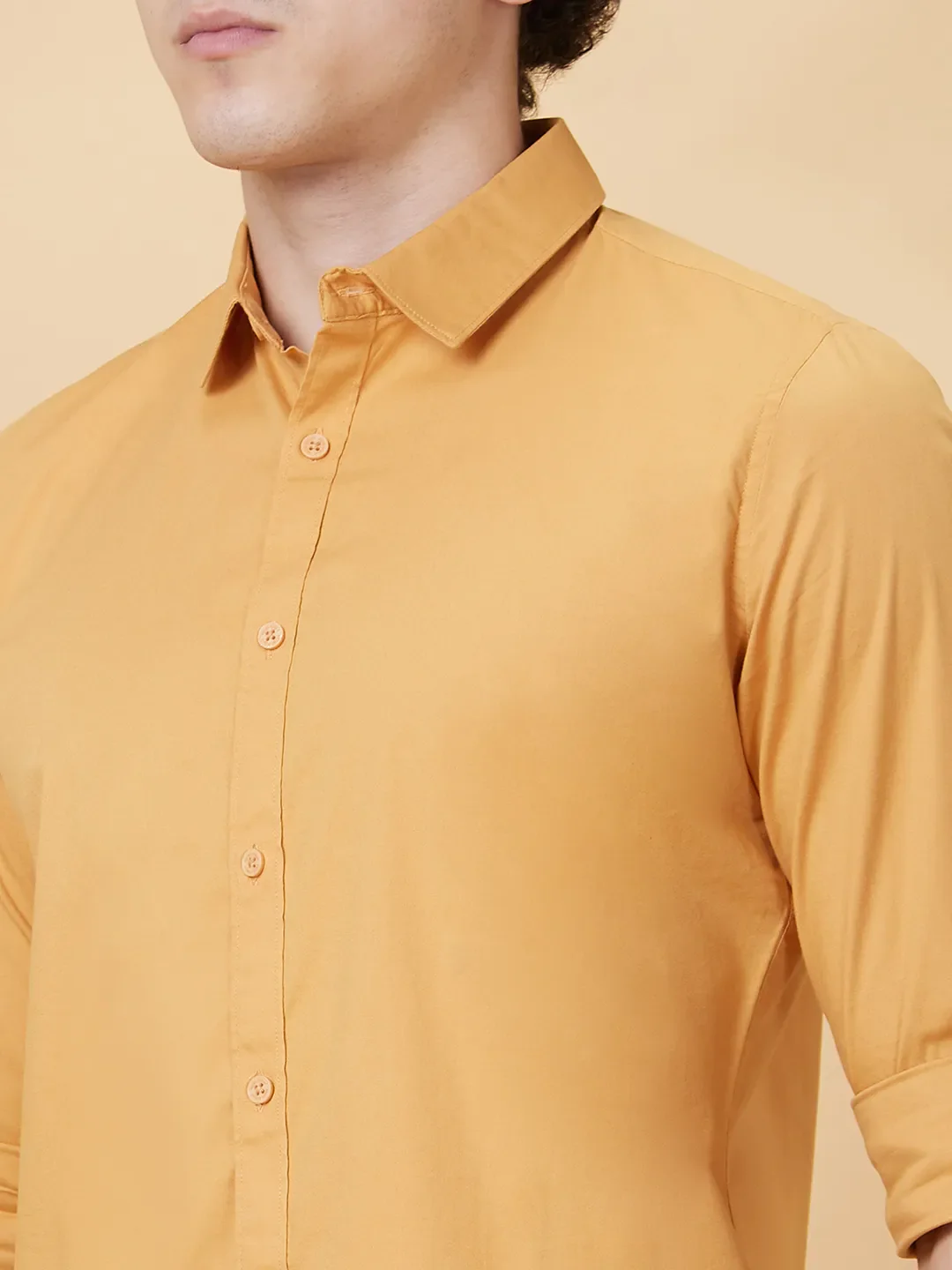 Yellow Slim Straight Fit Regular Collar Long Sleeves Men's Shirt by Being Human Clothing - Image 5