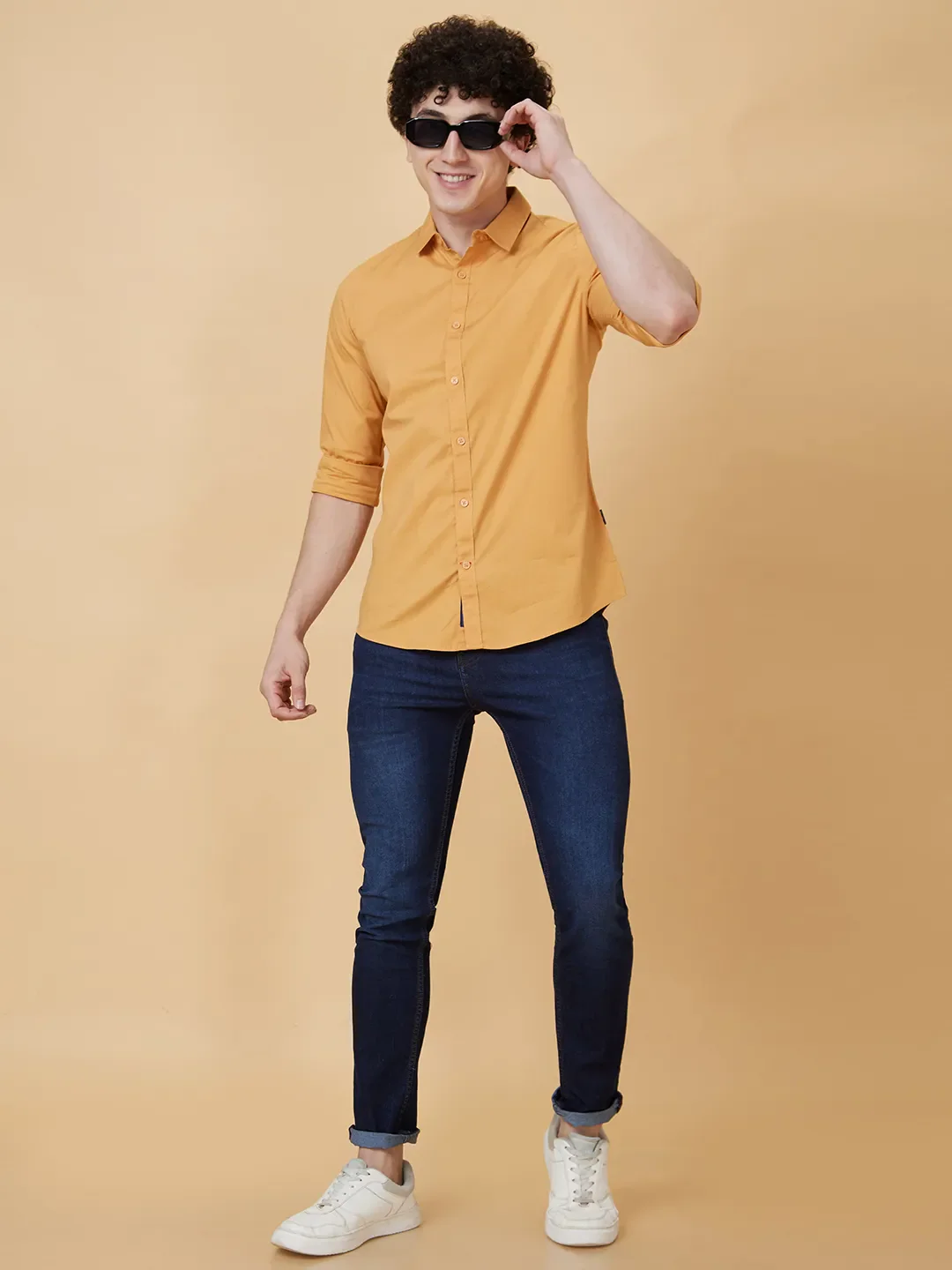 Yellow Slim Straight Fit Regular Collar Long Sleeves Men's Shirt by Being Human Clothing - Image 6