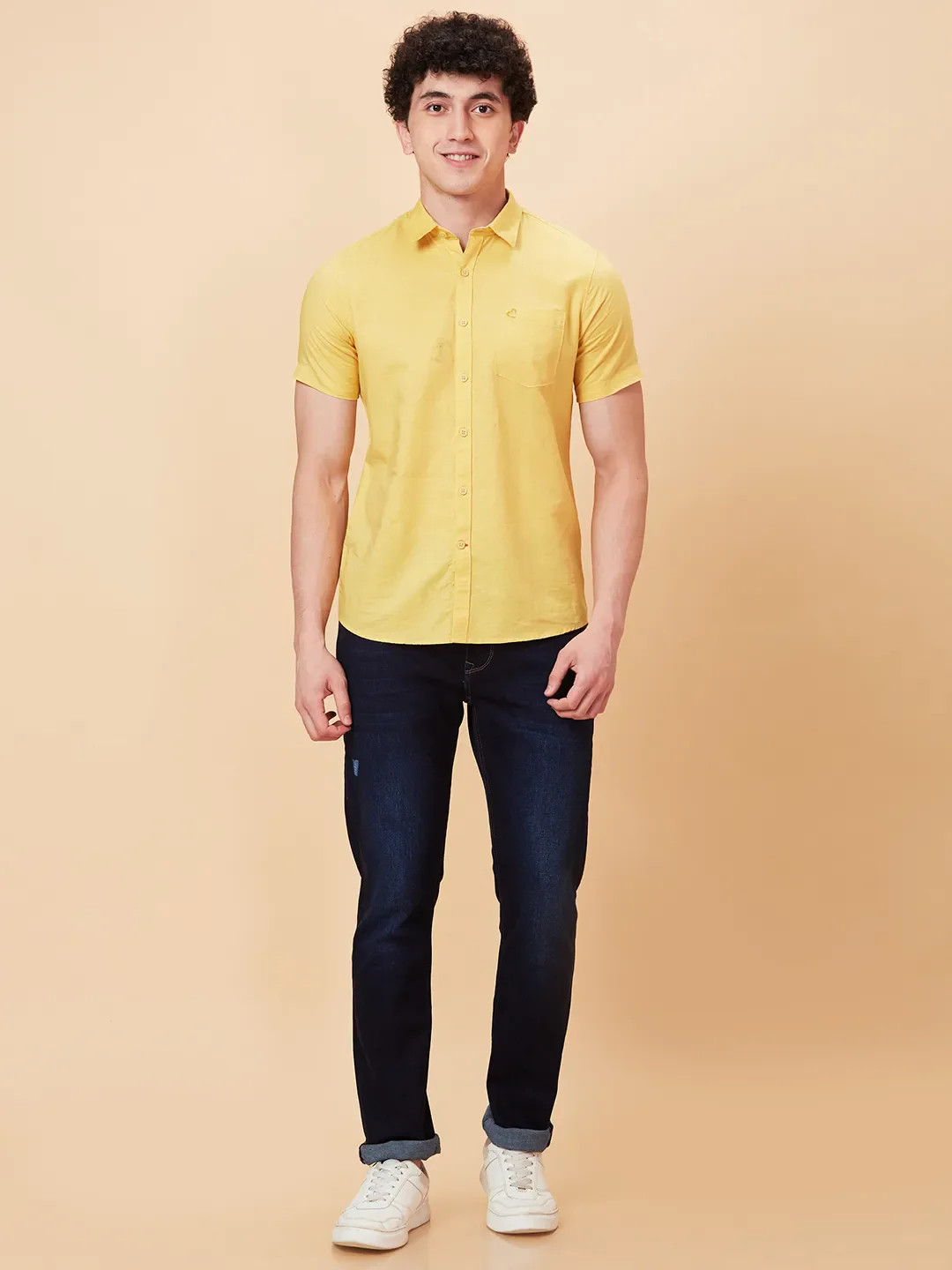 Yellow Slim Fit Regular Collar Men's Shirt by Being Human Clothing - Image 2