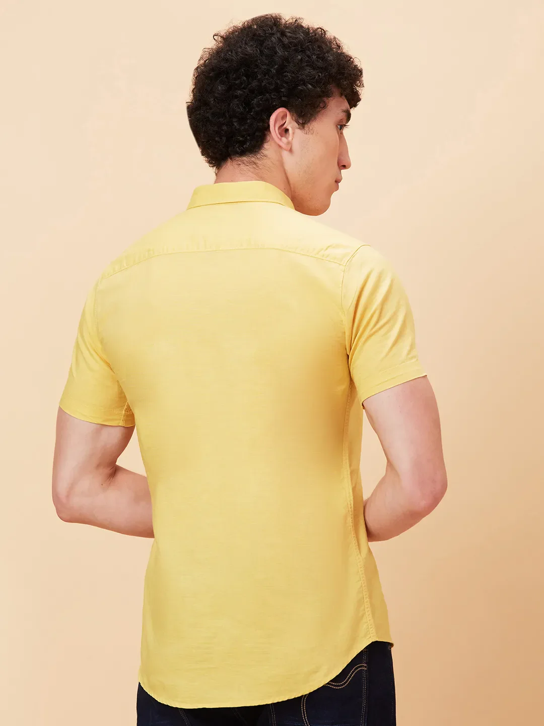 Yellow Slim Fit Regular Collar Men's Shirt by Being Human Clothing - Image 3