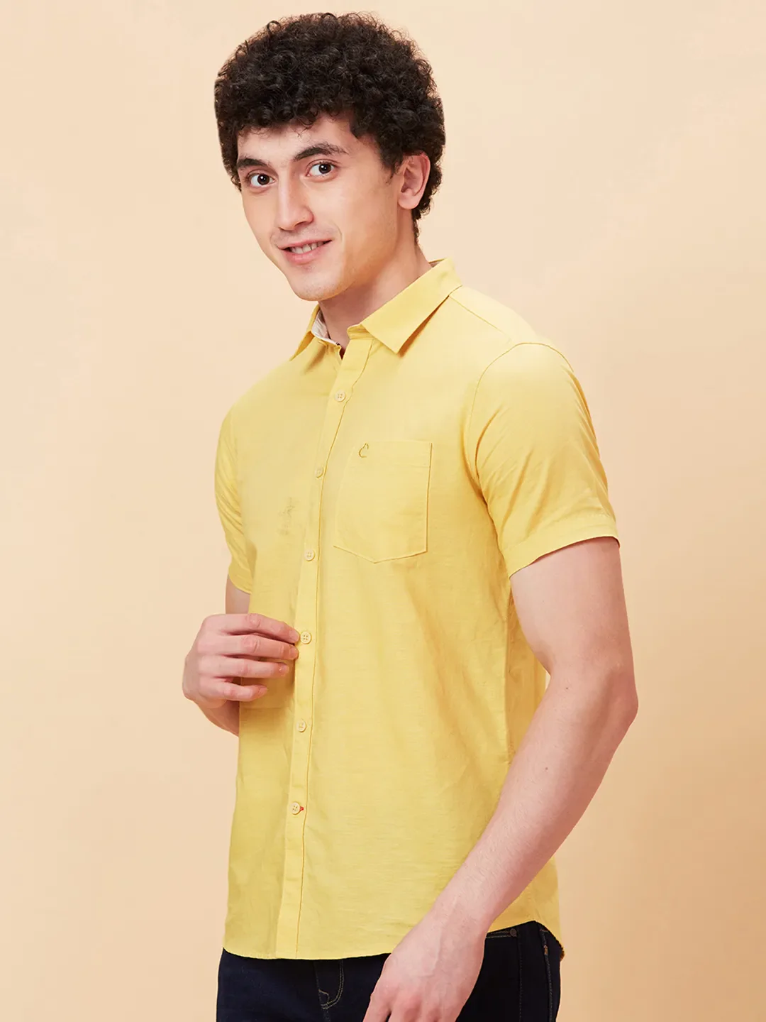 Yellow Slim Fit Regular Collar Men's Shirt by Being Human Clothing - Image 4
