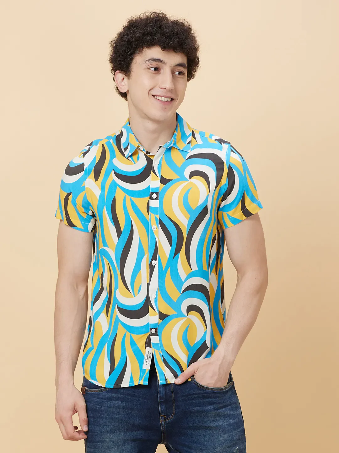 Yellow Slim Fit Regular Collar Men's Shirt by Being Human Clothing