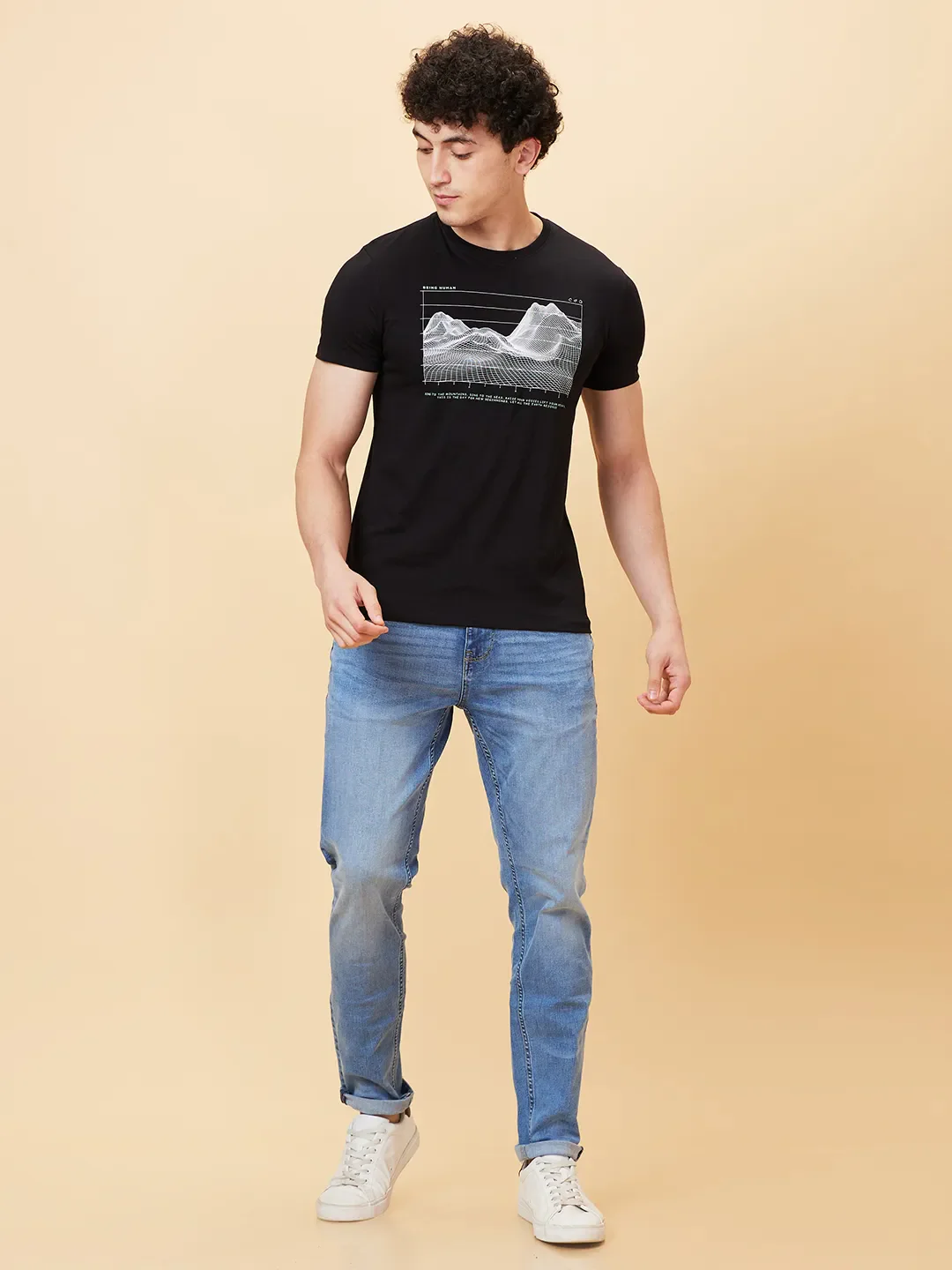 Black Slim Fit Round Neck Men's T-Shirt by Being Human Clothing - Image 2