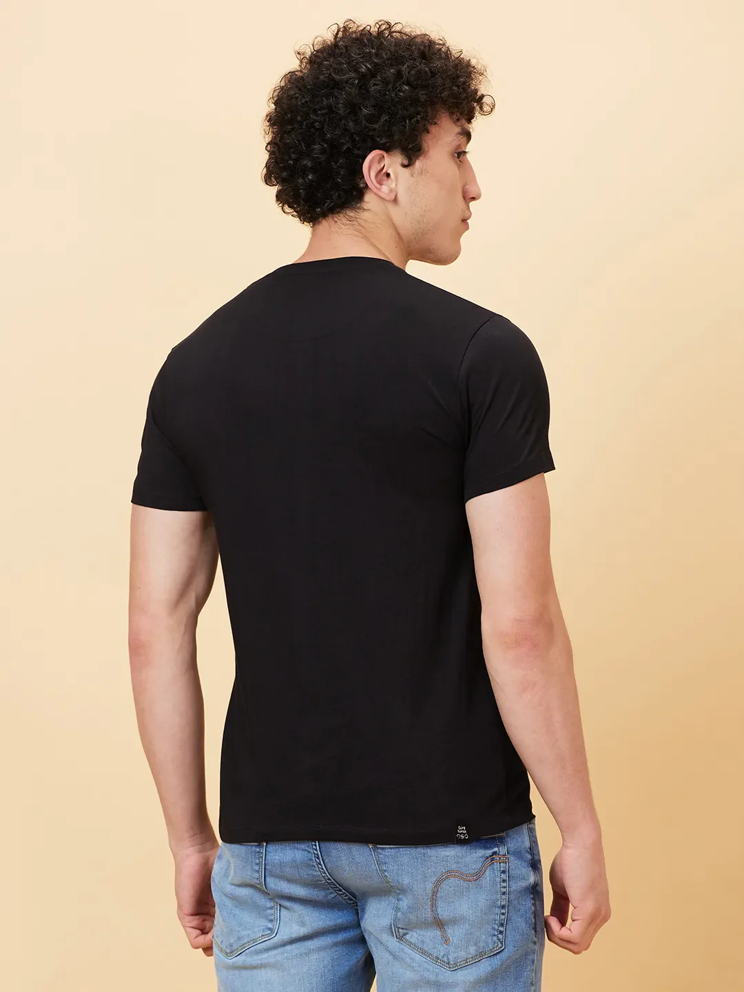 Black Slim Fit Round Neck Men's T-Shirt by Being Human Clothing - Image 4