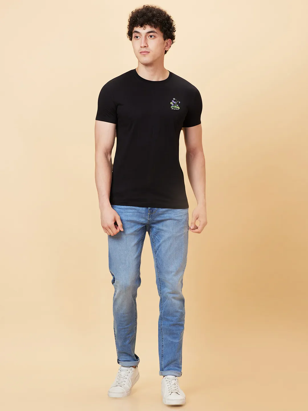 Black Slim Fit Round Neck Men's T-Shirt by Being Human Clothing - Image 2