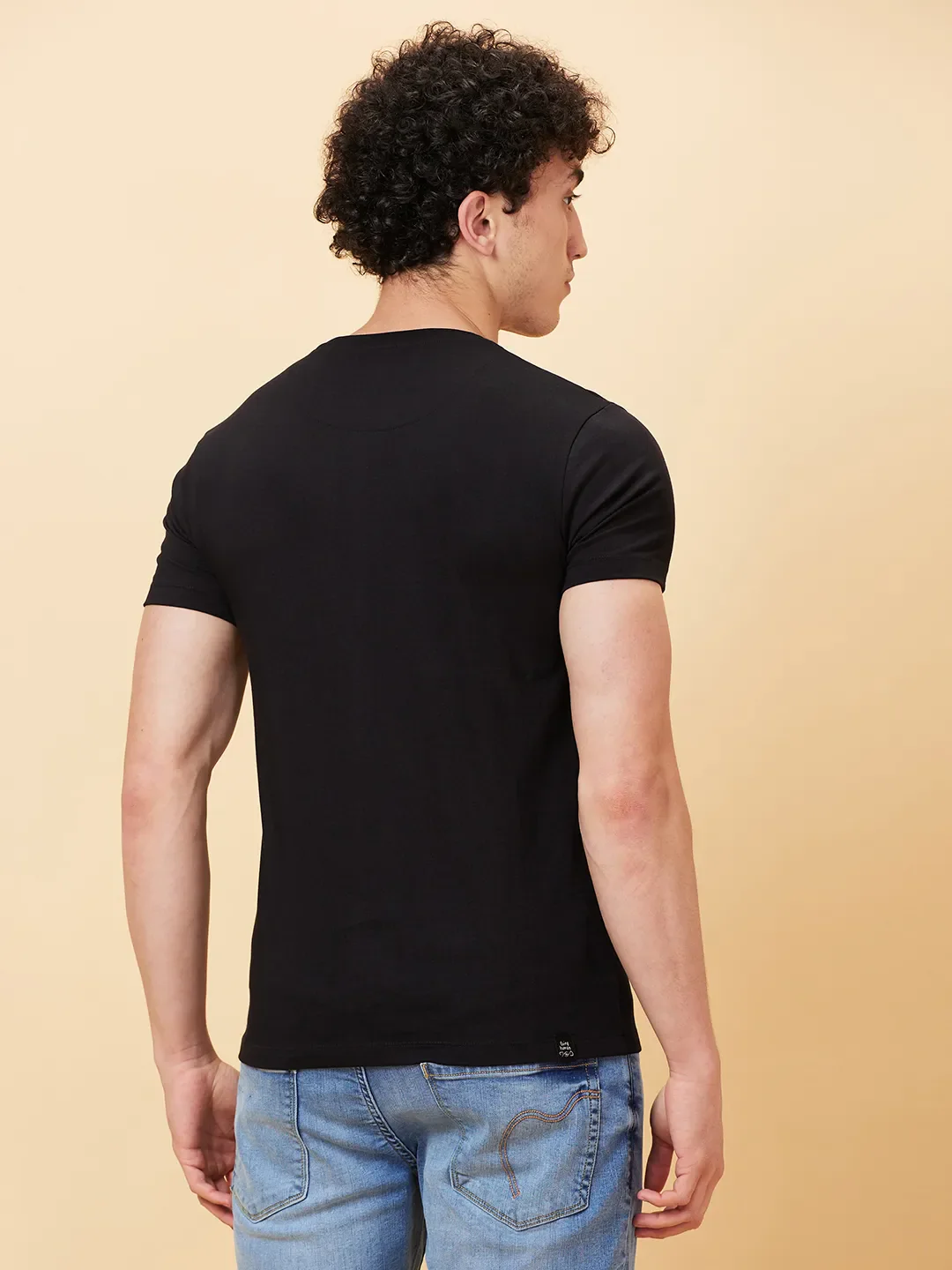Black Slim Fit Round Neck Men's T-Shirt by Being Human Clothing - Image 4