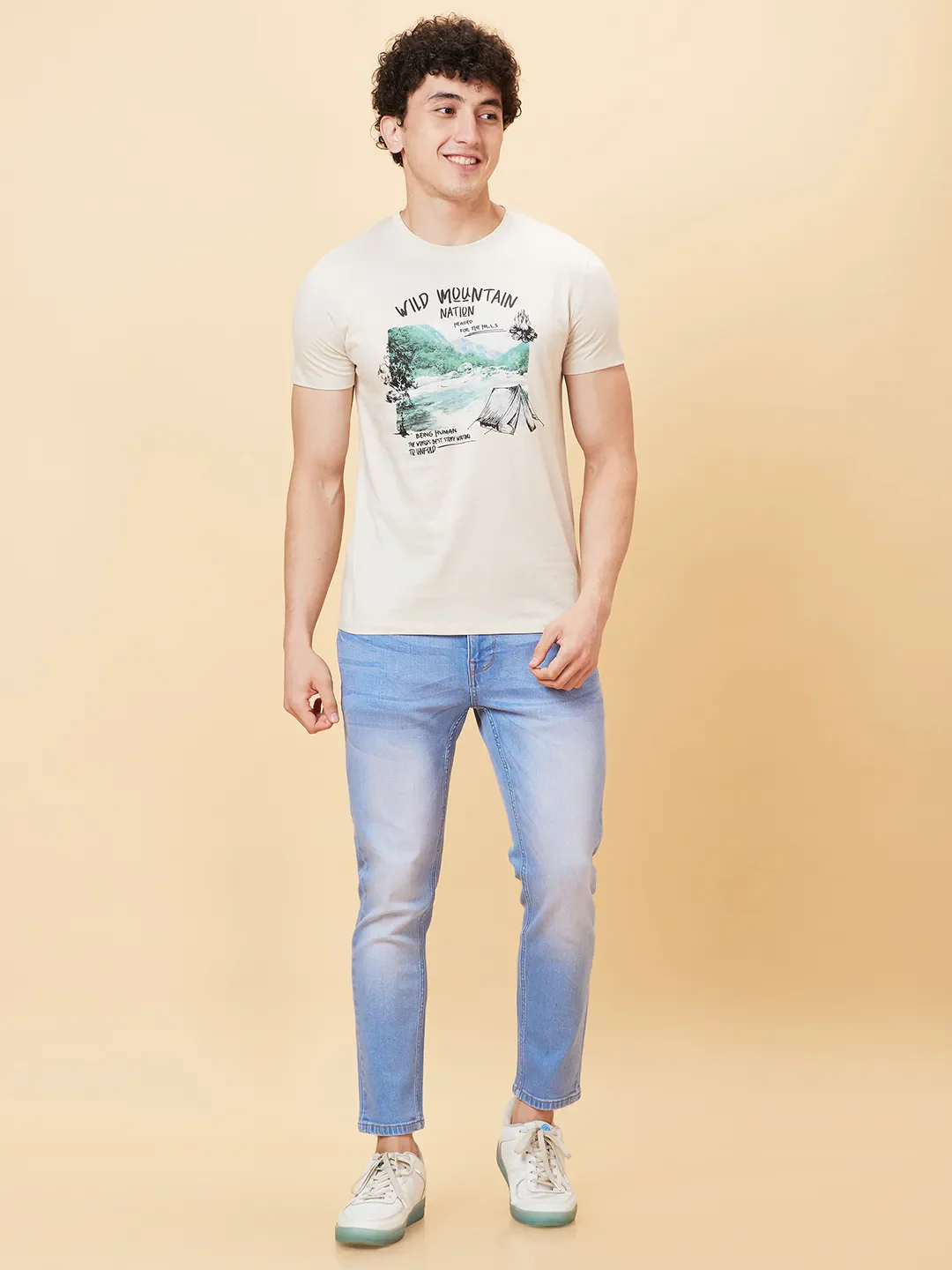Chalk Slim Fit Round Neck Men's T-Shirt by Being Human Clothing - Image 2