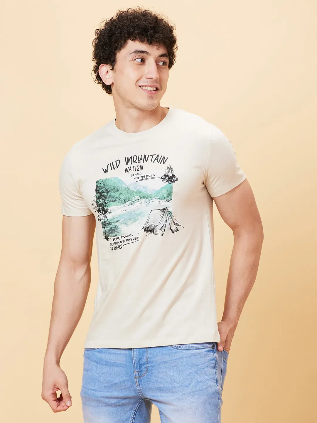 Chalk Slim Fit Round Neck Men's T-Shirt by Being Human Clothing - Image 3