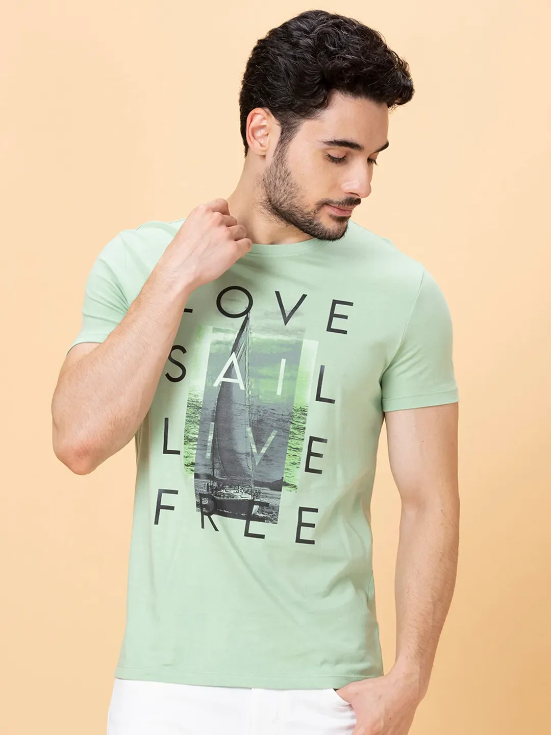 Green Foam Slim Fit Round Neck Men's T-Shirt by Being Human Clothing