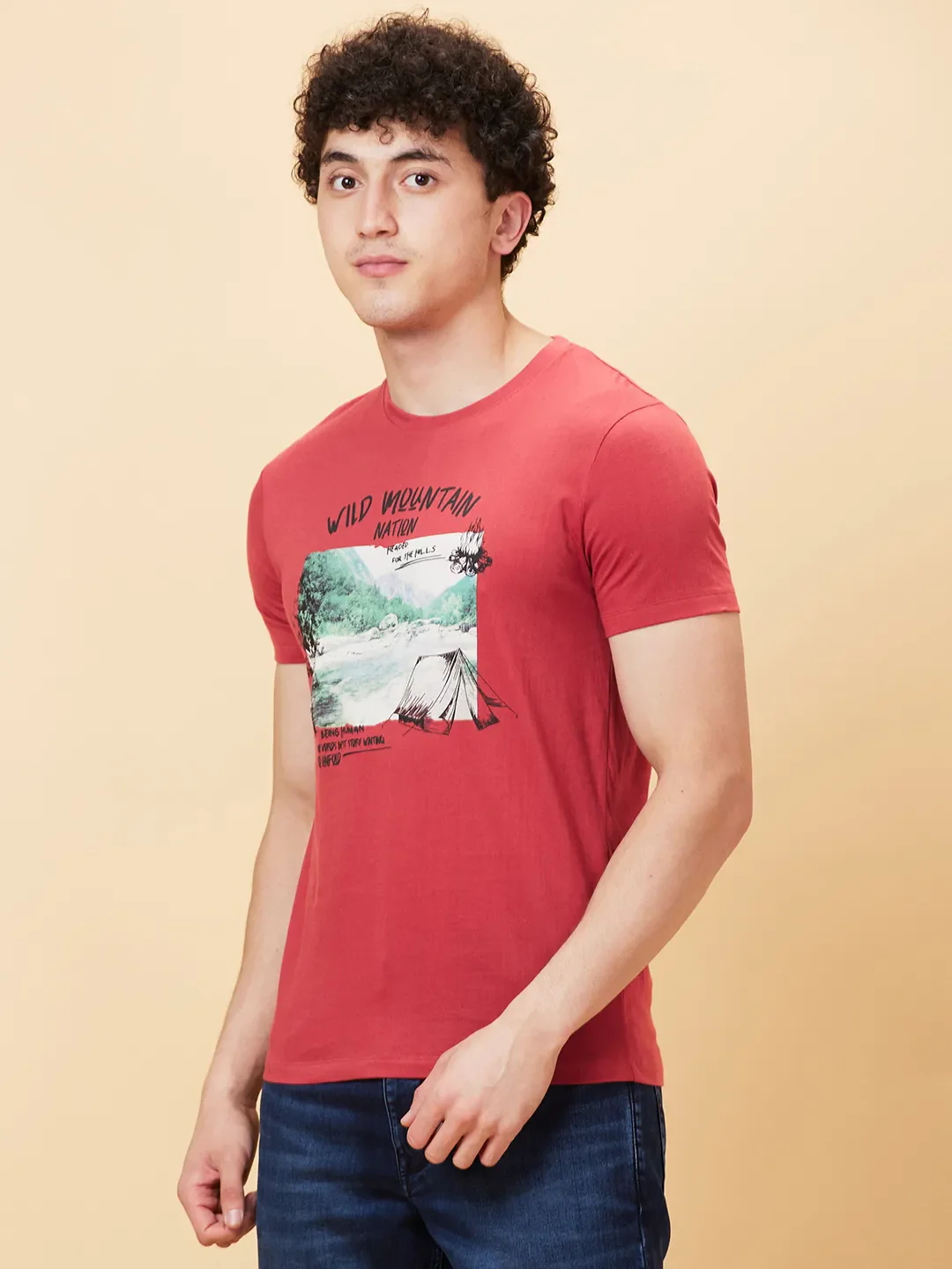 Mineral Red Slim Fit Round Neck Men's T-Shirt by Being Human Clothing - Image 3