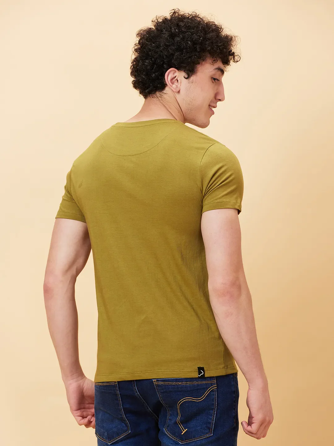Olive Slim Fit Round Neck Men's T-Shirt by Being Human Clothing - Image 4