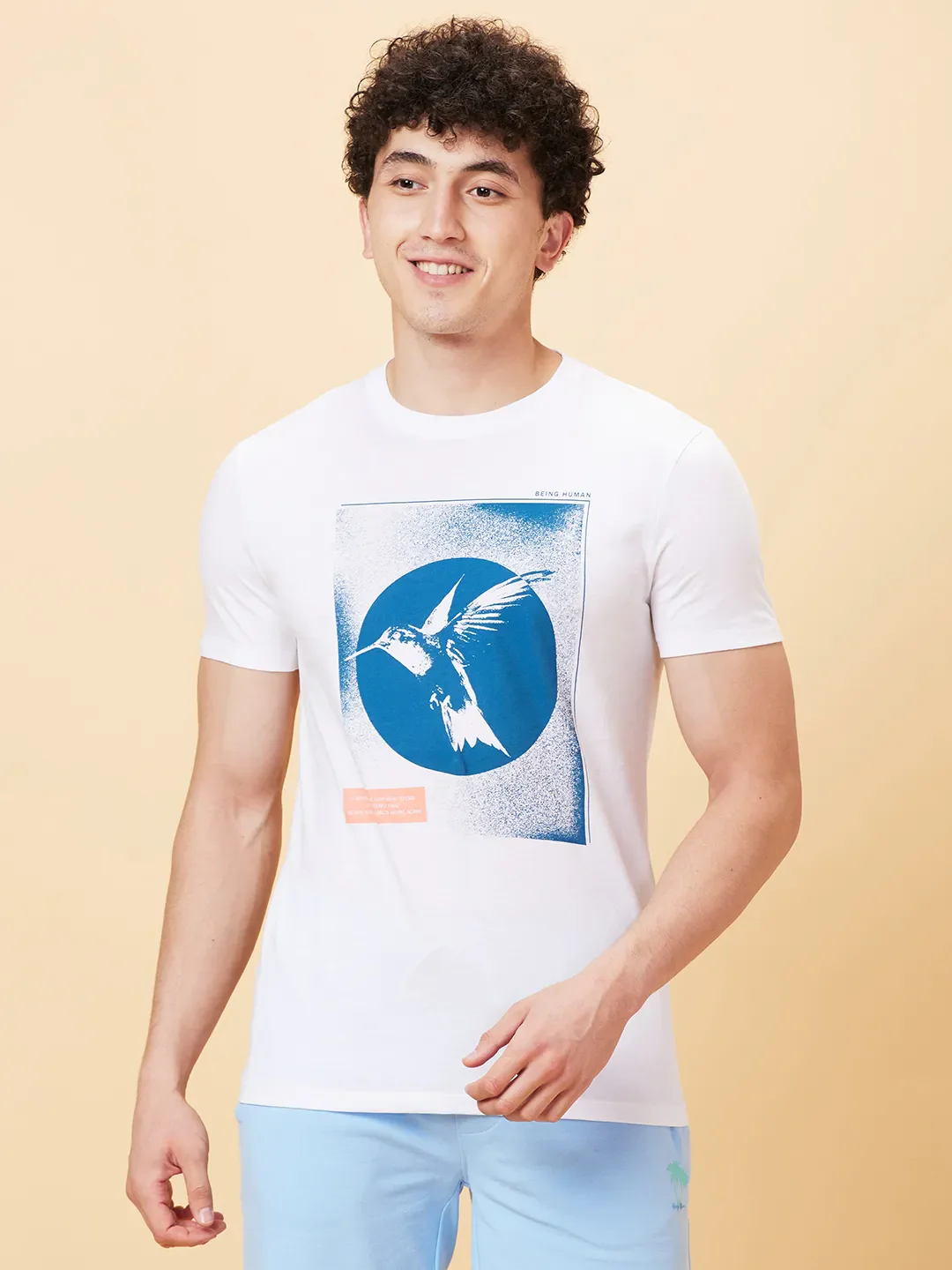 White Slim Fit Round Neck Men's T-Shirt by Being Human Clothing