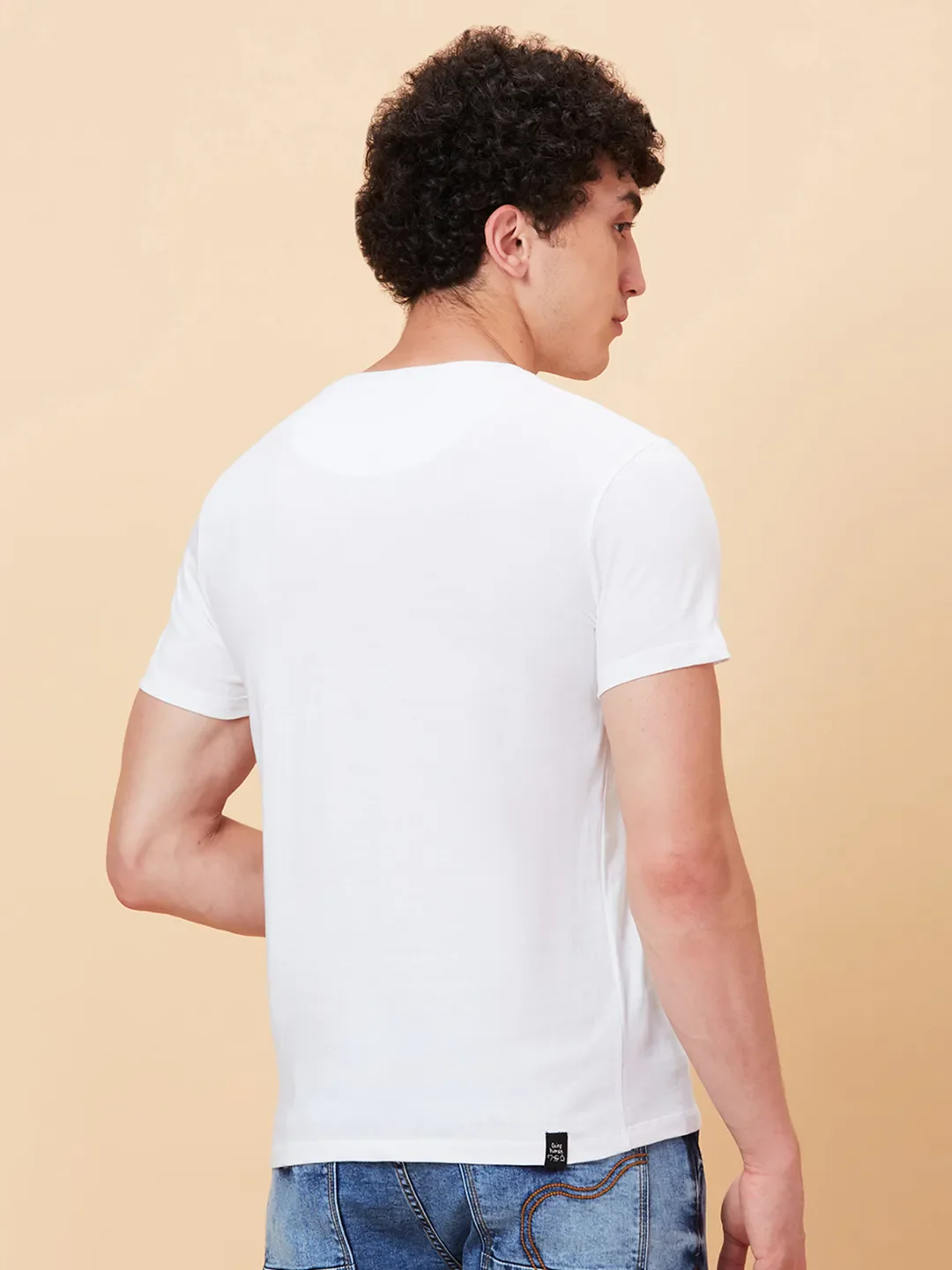 White Slim Fit Round Neck Men's T-Shirt by Being Human Clothing - Image 3