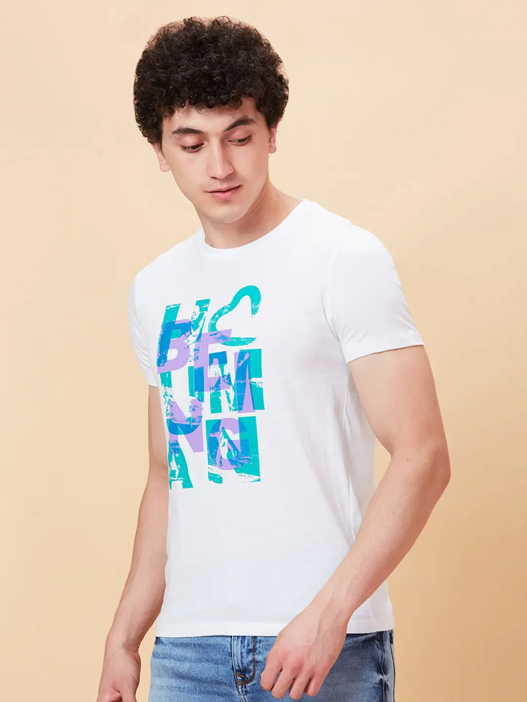 White Slim Fit Round Neck Men's T-Shirt by Being Human Clothing - Image 4