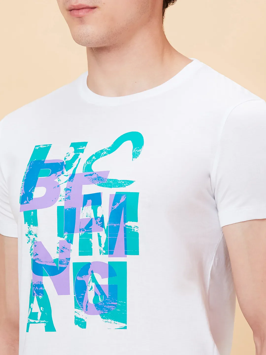 White Slim Fit Round Neck Men's T-Shirt by Being Human Clothing - Image 5