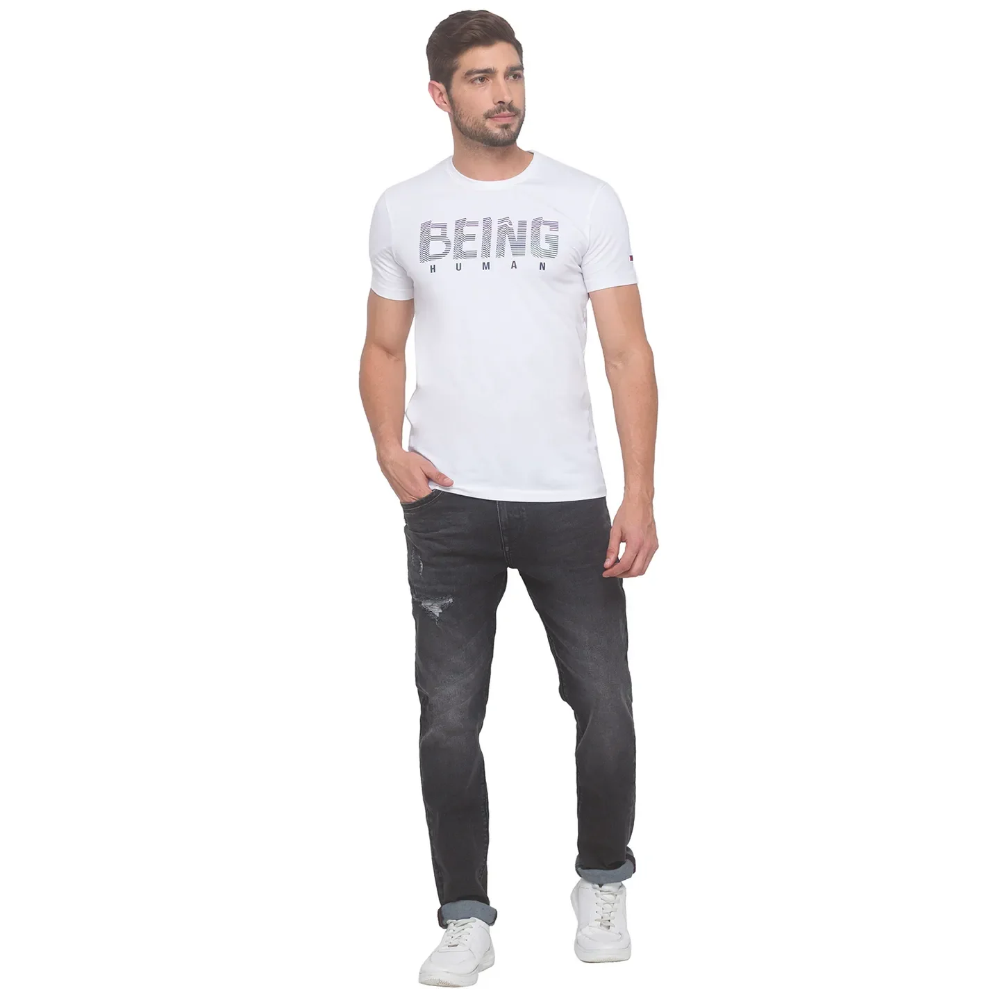 Black Slim Straight Fit Men's Denims by Being Human Clothing - Image 3