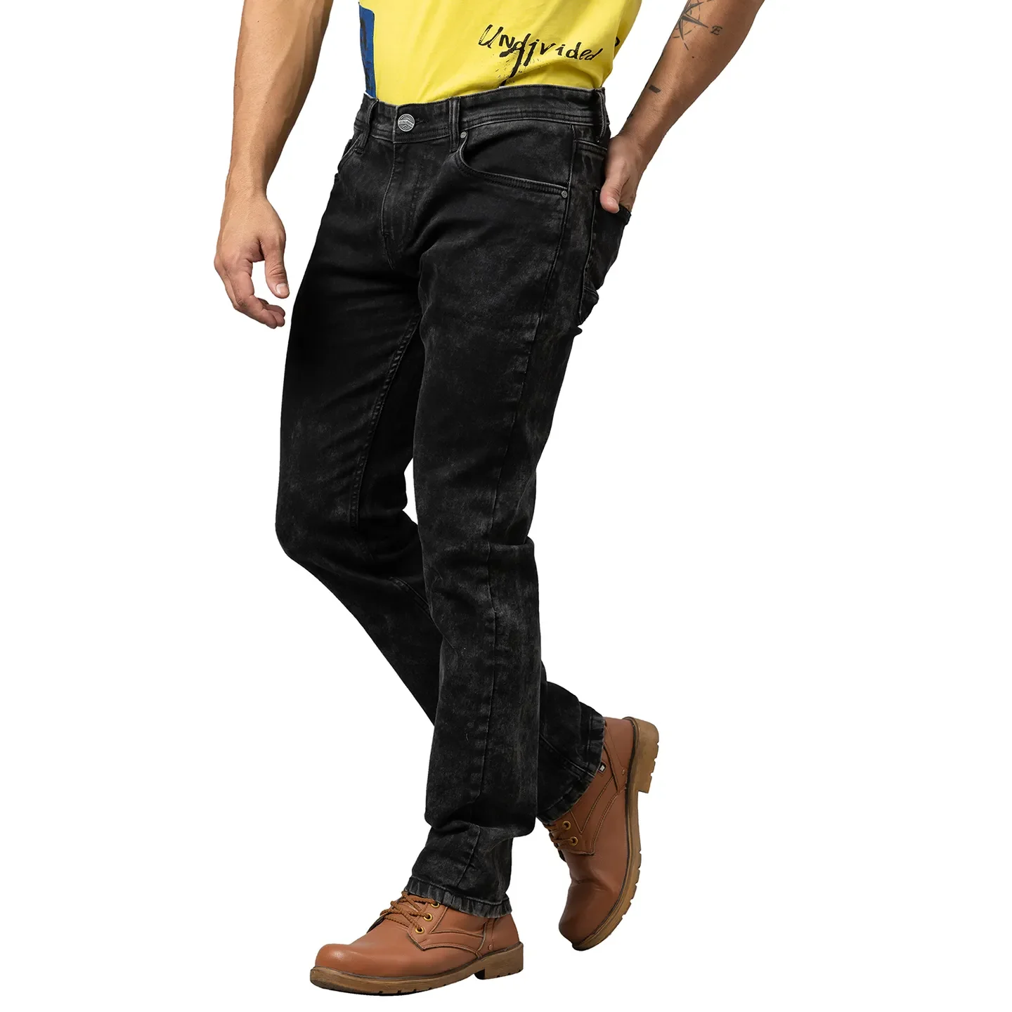 Black Slim Straight Fit  Men's Denims by Being Human Clothing - Image 4