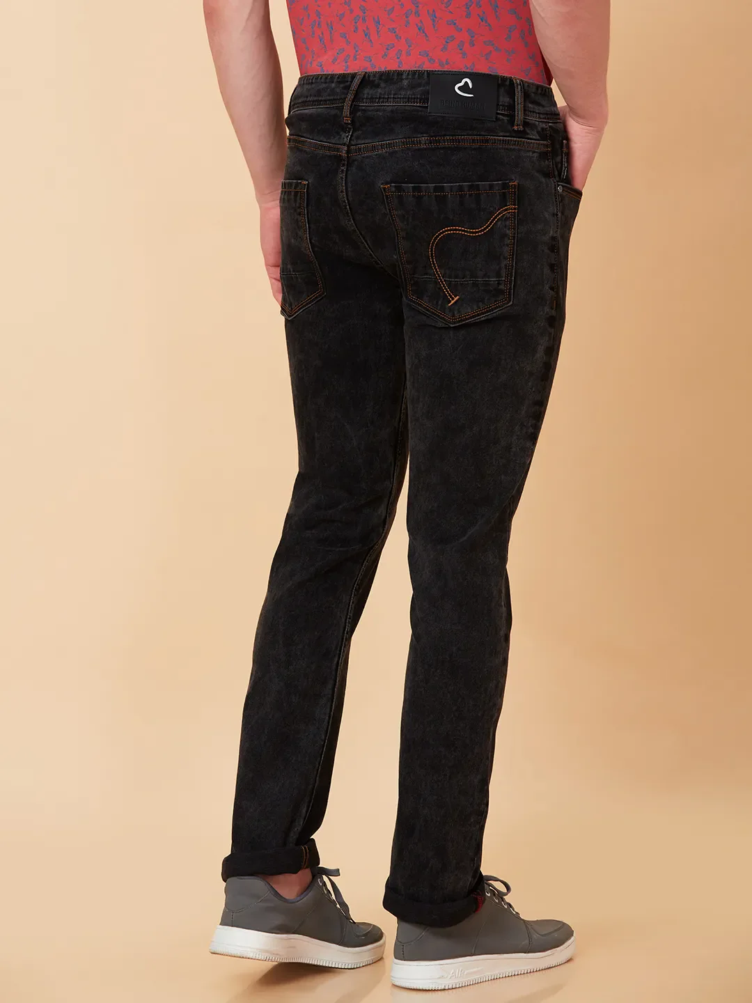 Black Slim Straight Fit Men's Denims by Being Human Clothing - Image 3
