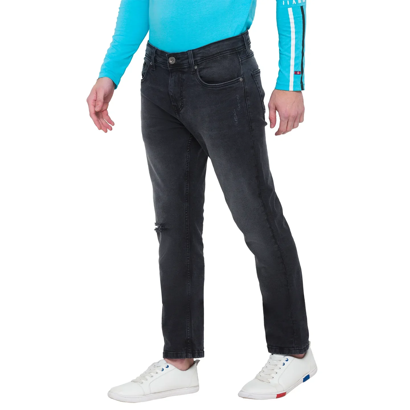 Black Slim Straight Fit Men's Denims by Being Human Clothing - Image 2