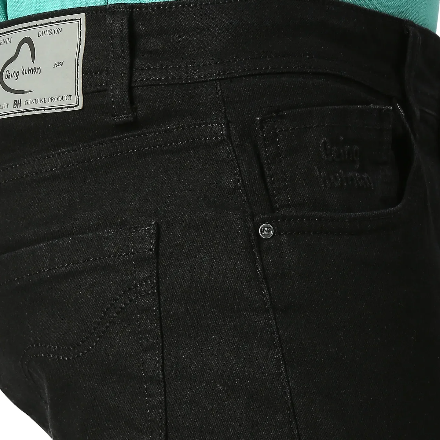 Black Slim Straight Fit Men's Denims by Being Human Clothing - Image 4