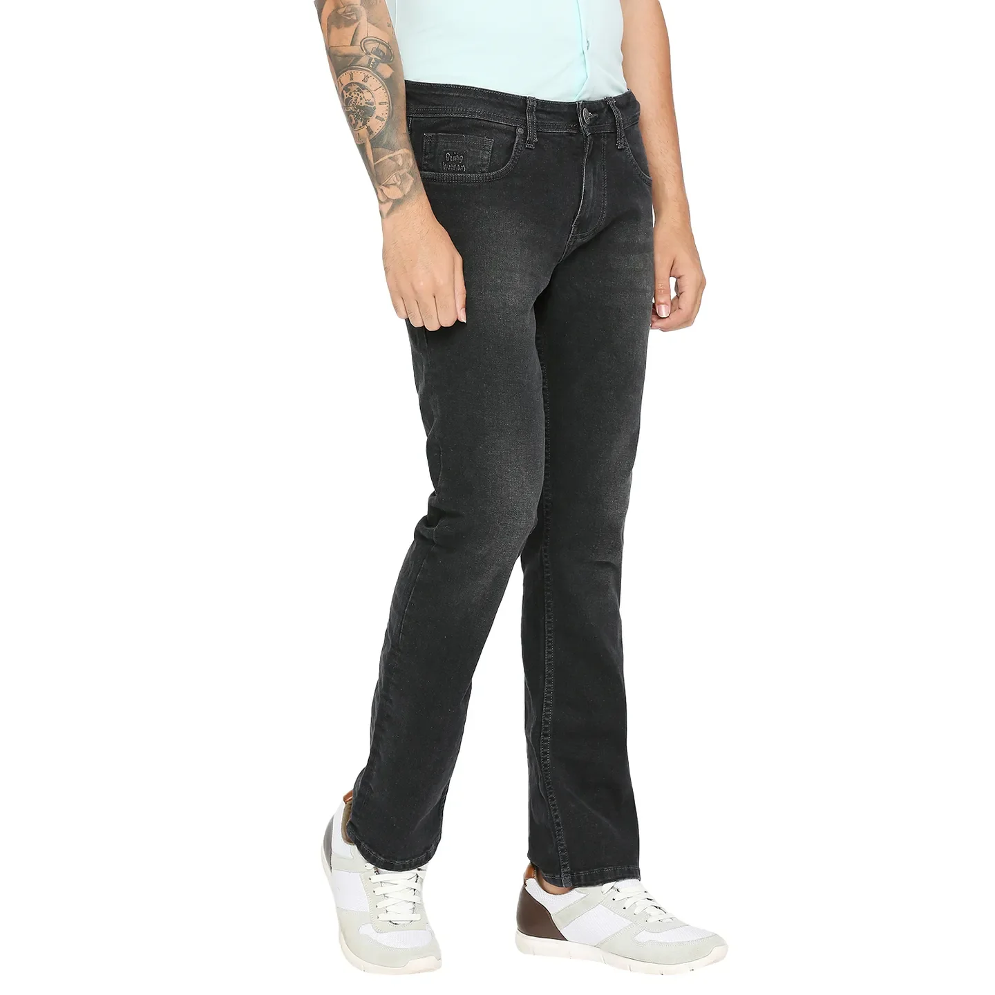 Black Slim Straight Fit Men's Denims by Being Human Clothing - Image 3