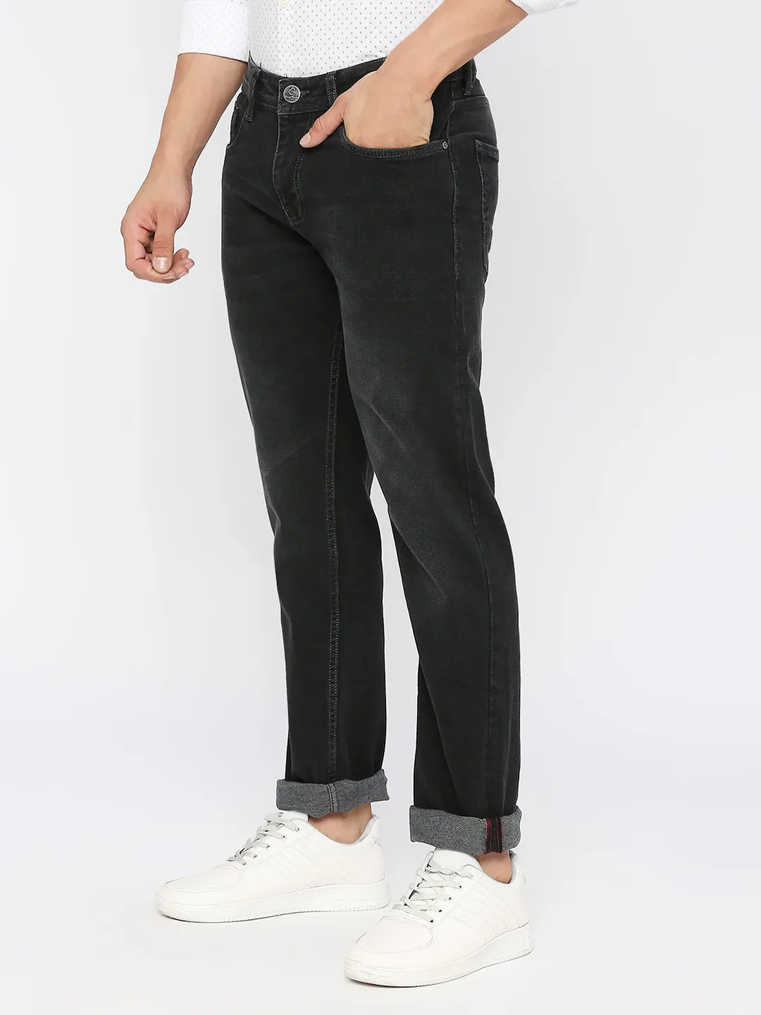 Black Slim Straight Fit Men's Denims by Being Human Clothing - Image 2
