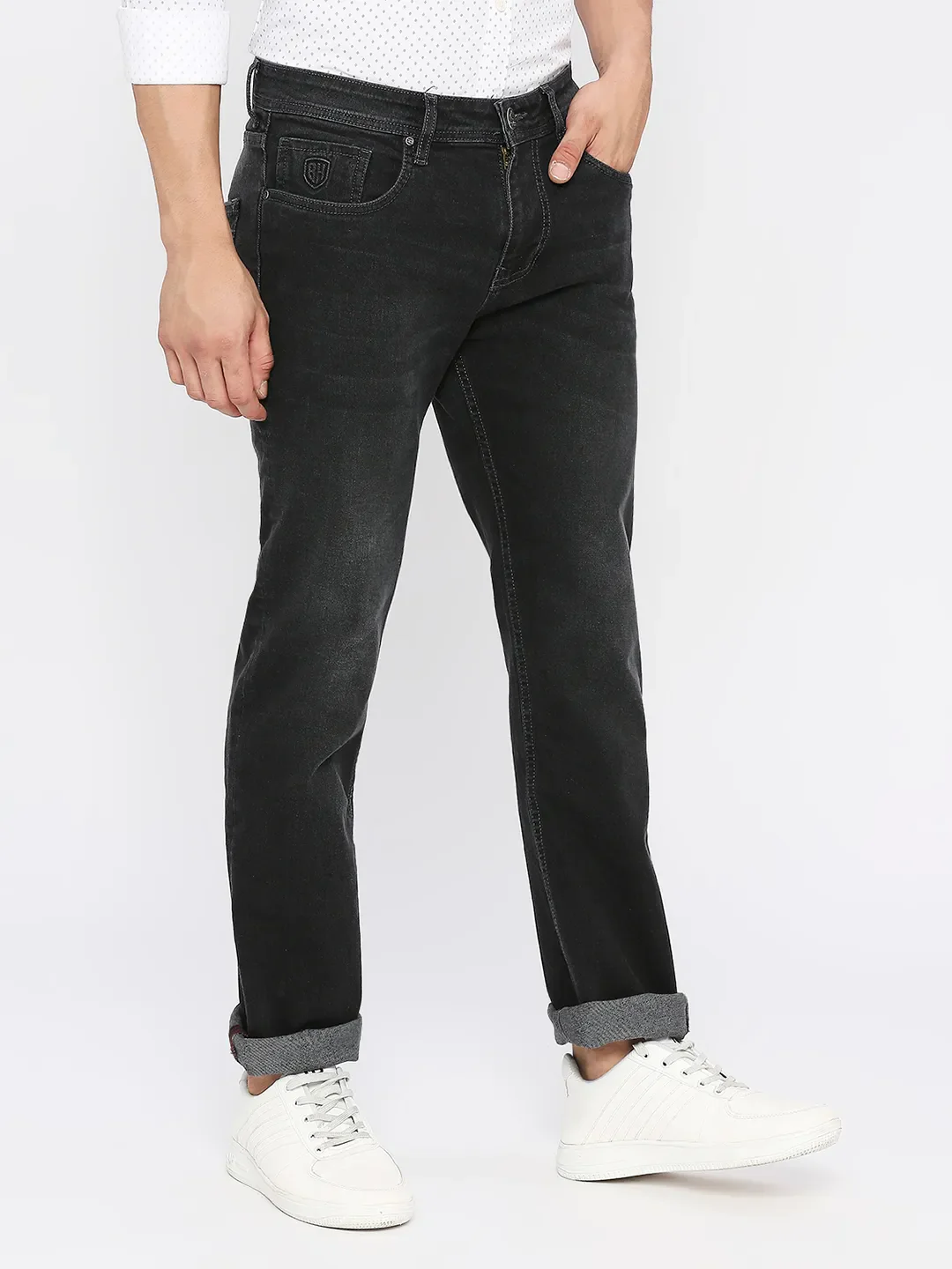 Black Slim Straight Fit Men's Denims by Being Human Clothing - Image 3