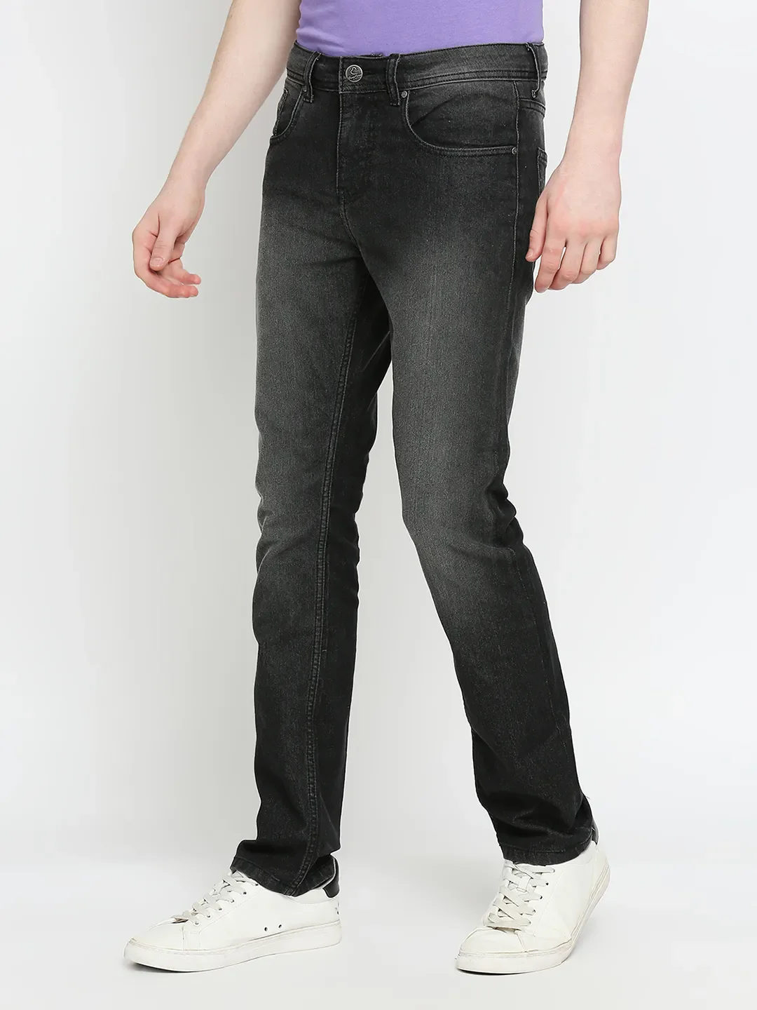 Black Slim Straight Fit Men's Denims by Being Human Clothing - Image 2