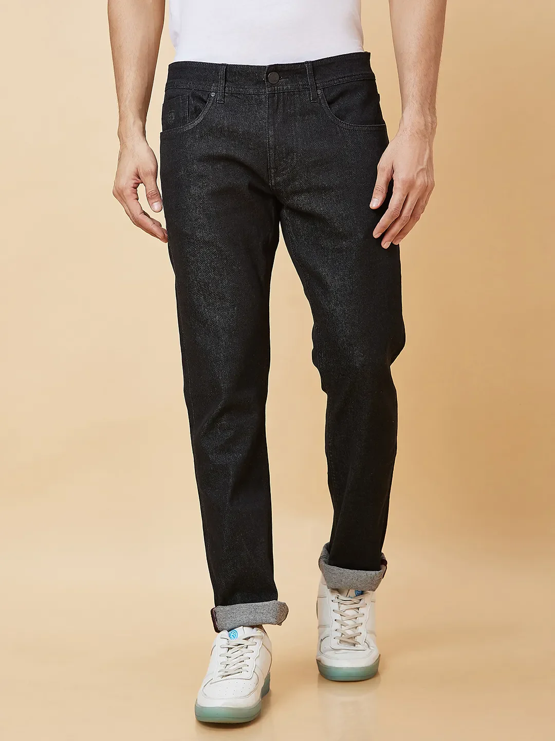 Black Slim Straight Fit Men's Denims by Being Human Clothing