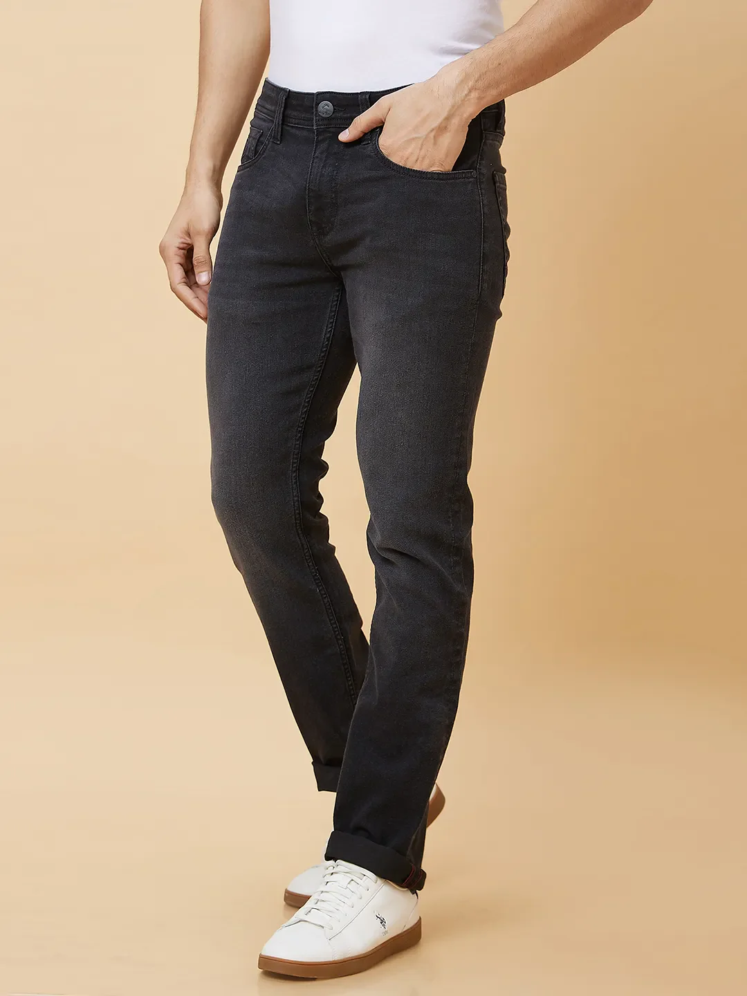 Black Slim Straight Fit Men's Denims by Being Human Clothing - Image 3