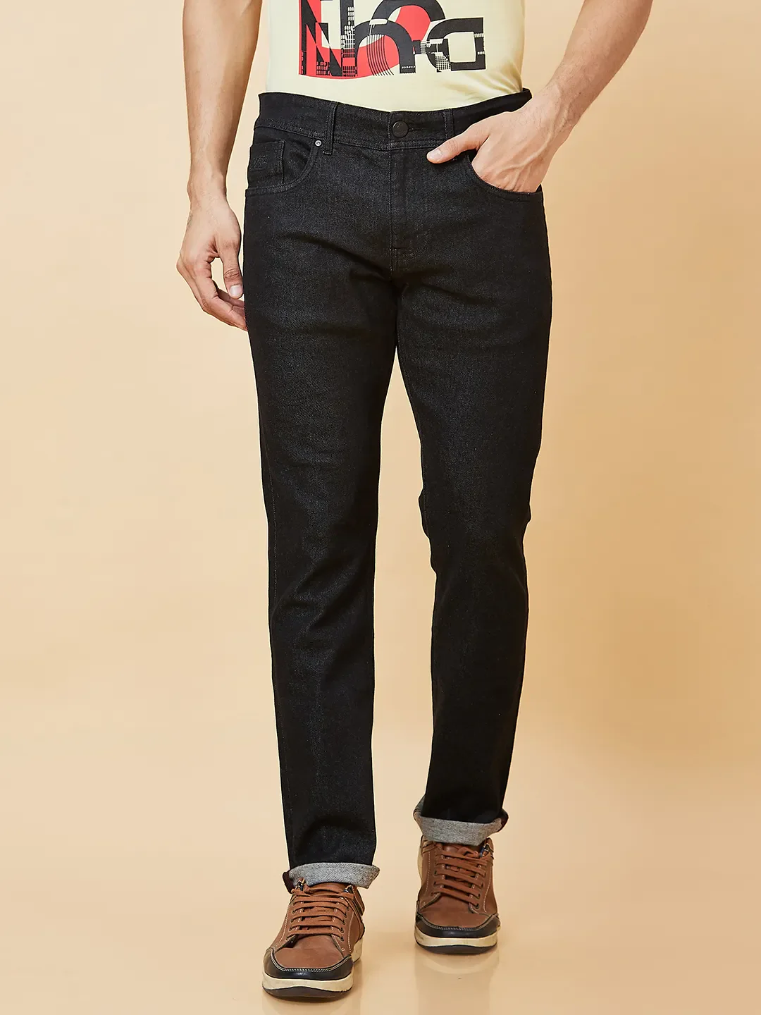 Black Slim Straight Fit Men's Denims by Being Human Clothing