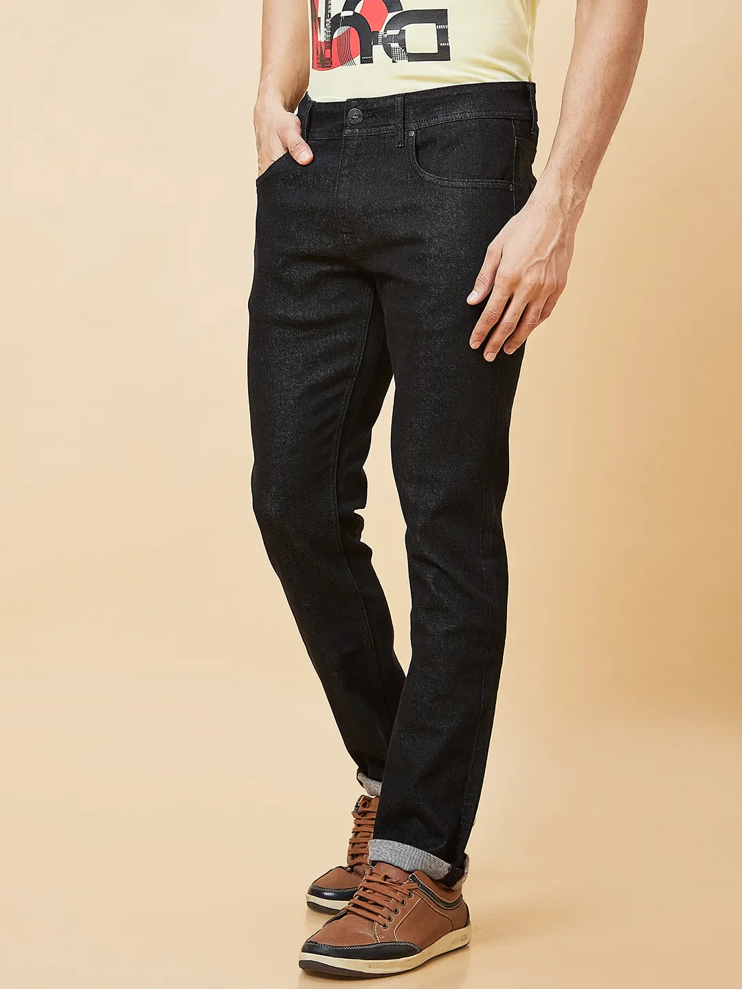 Black Slim Straight Fit Men's Denims by Being Human Clothing - Image 3