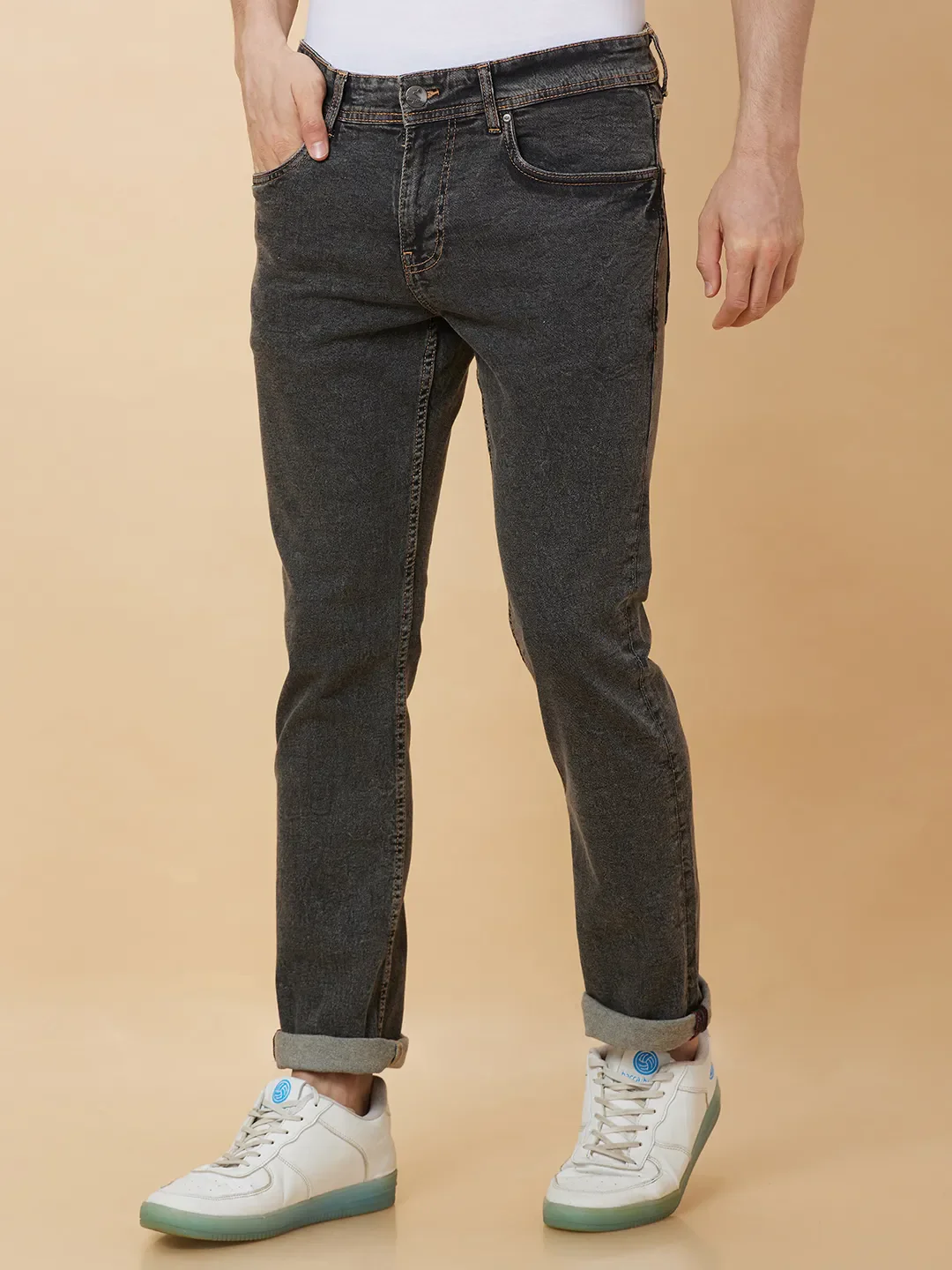 Black Slim Straight Fit Men's Denims by Being Human Clothing - Image 4