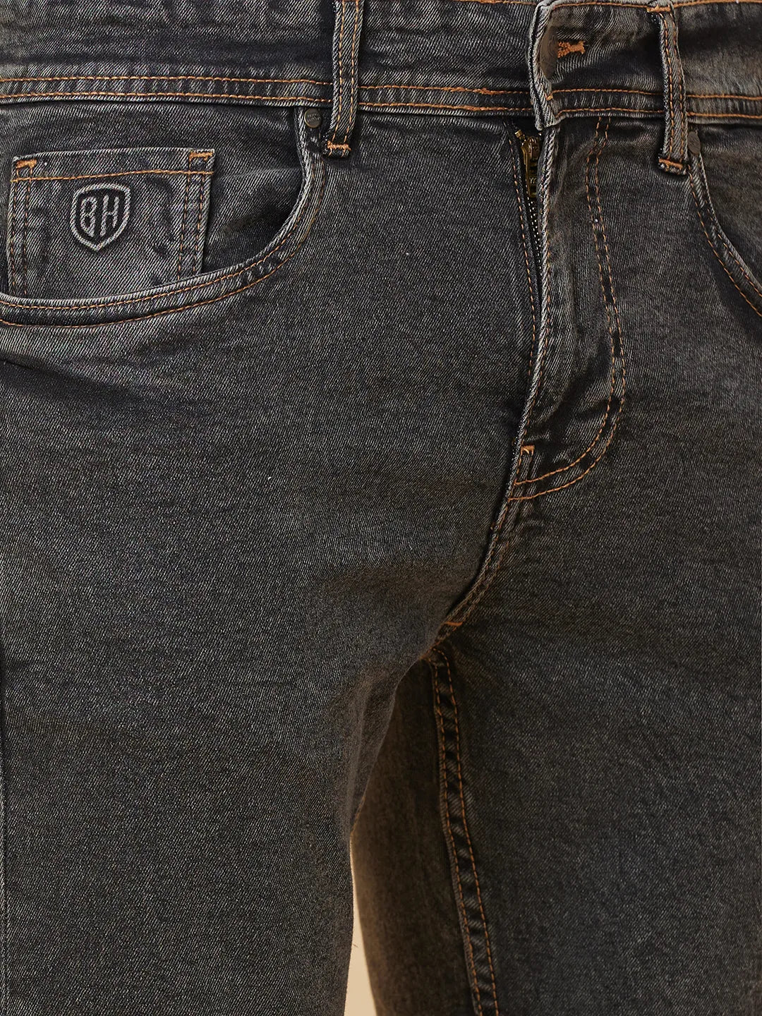 Black Slim Straight Fit Men's Denims by Being Human Clothing - Image 5