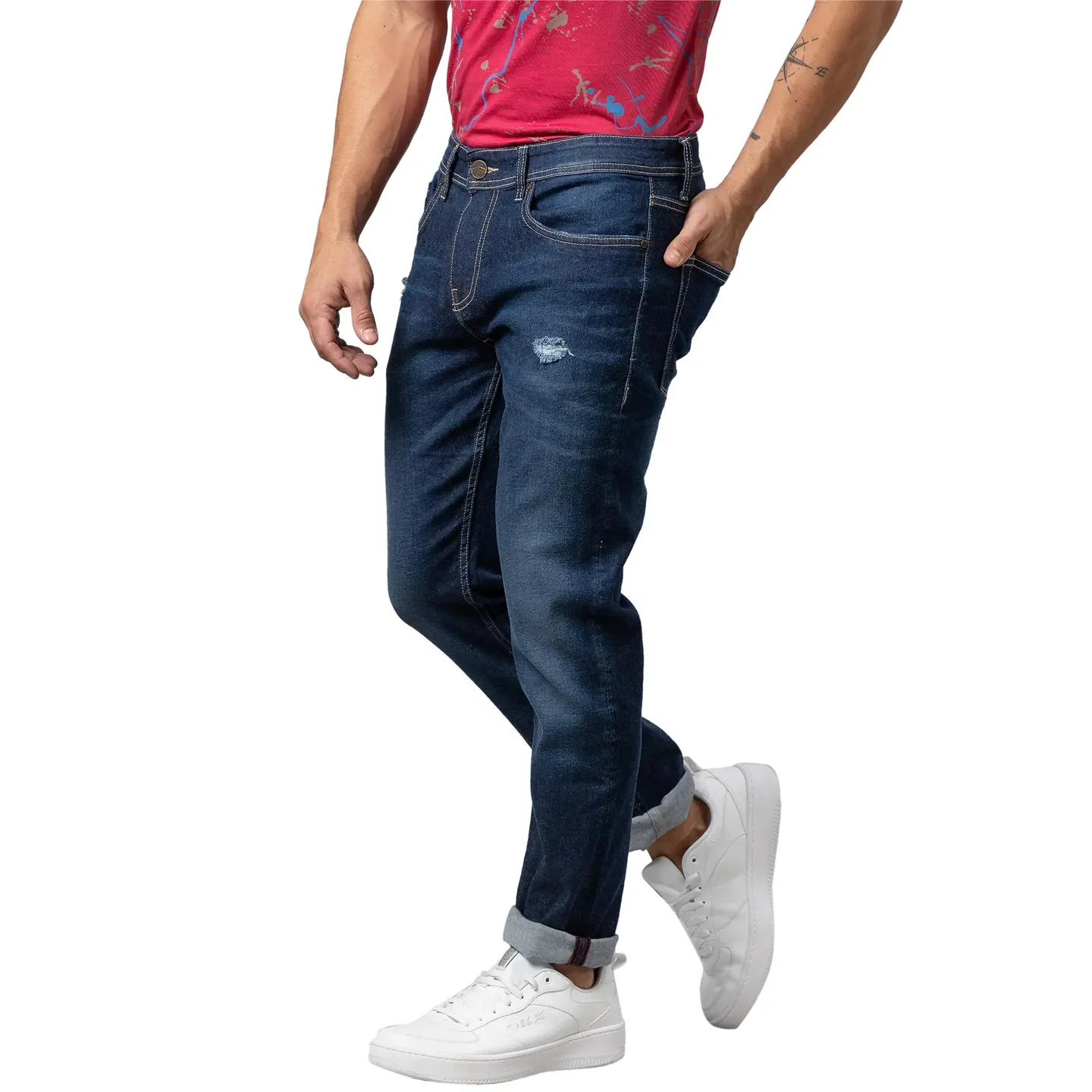 Blue Slim Straight Fit Men's Denims by Being Human Clothing - Image 4