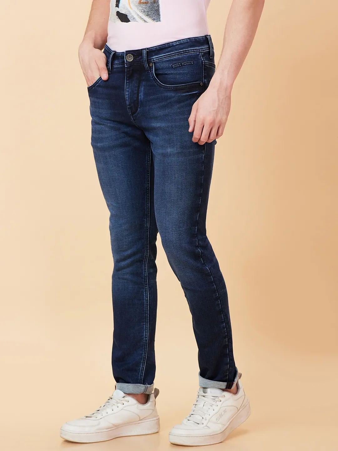 Blue Slim Straight Fit Men's Denims by Being Human Clothing - Image 4