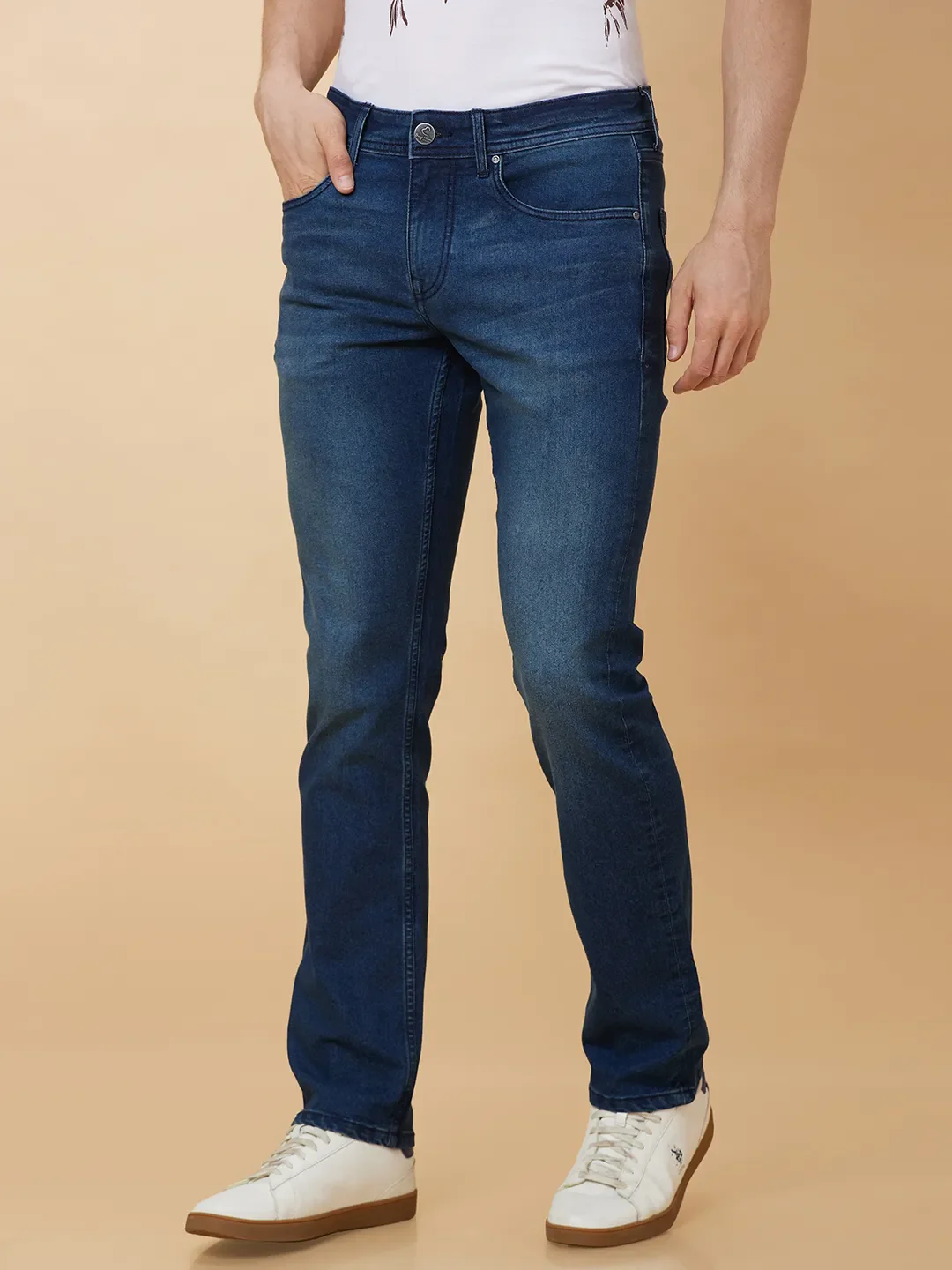 Blue Slim Straight Fit Men's Denims by Being Human Clothing - Image 4