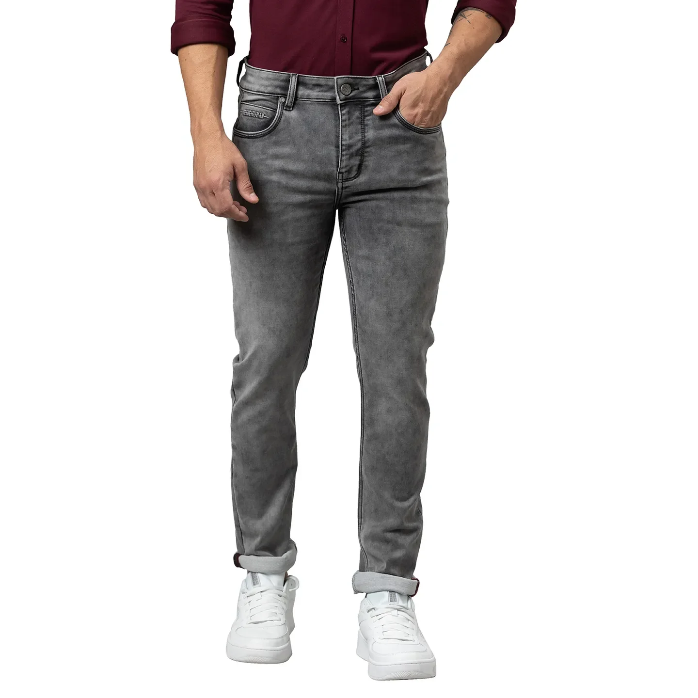 Grey Slim Straight Fit Men's Denims by Being Human Clothing